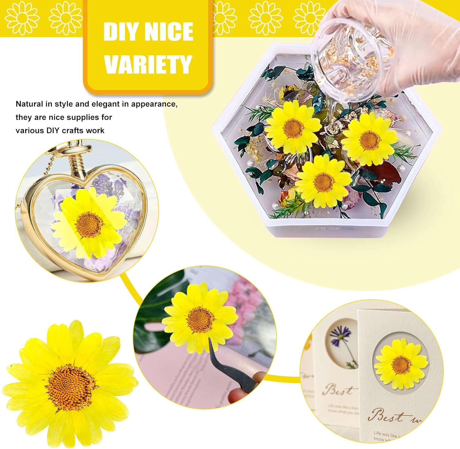 60PCS Yellow Dried Sunflowers for DIY Crafts