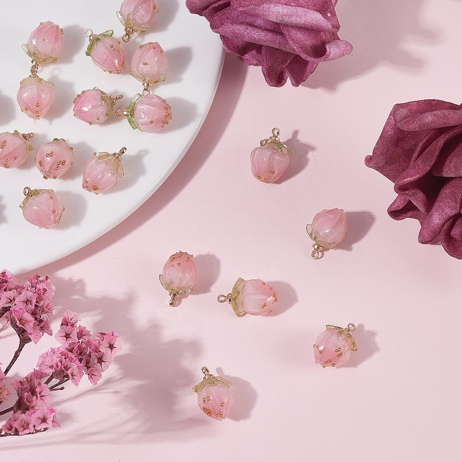 LiQunSweet 20 Pcs Natural Dried Flower Bud Charms for DIY Jewelry