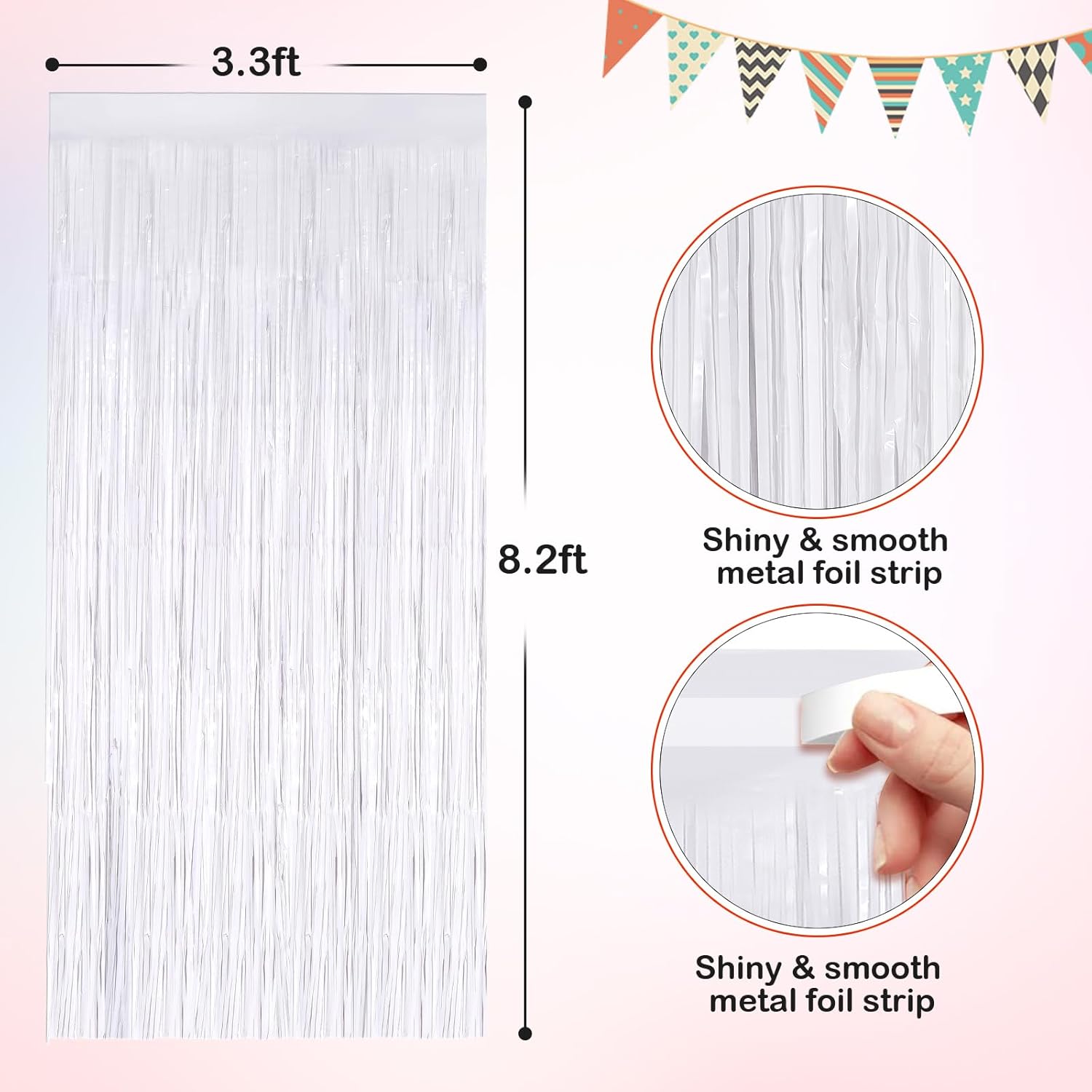 White Metallic Tinsel Foil Fringe Curtains 2 Pack