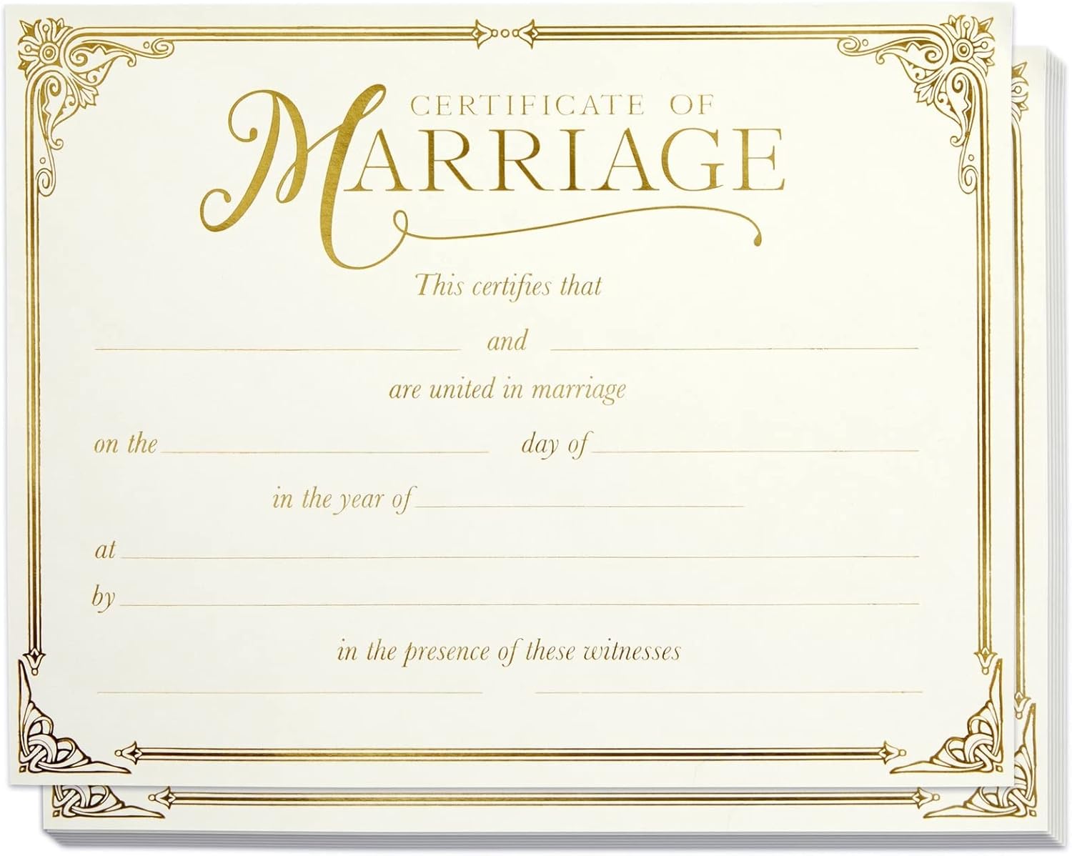 48 Pack Wedding Certificates with Gold Foil Edges