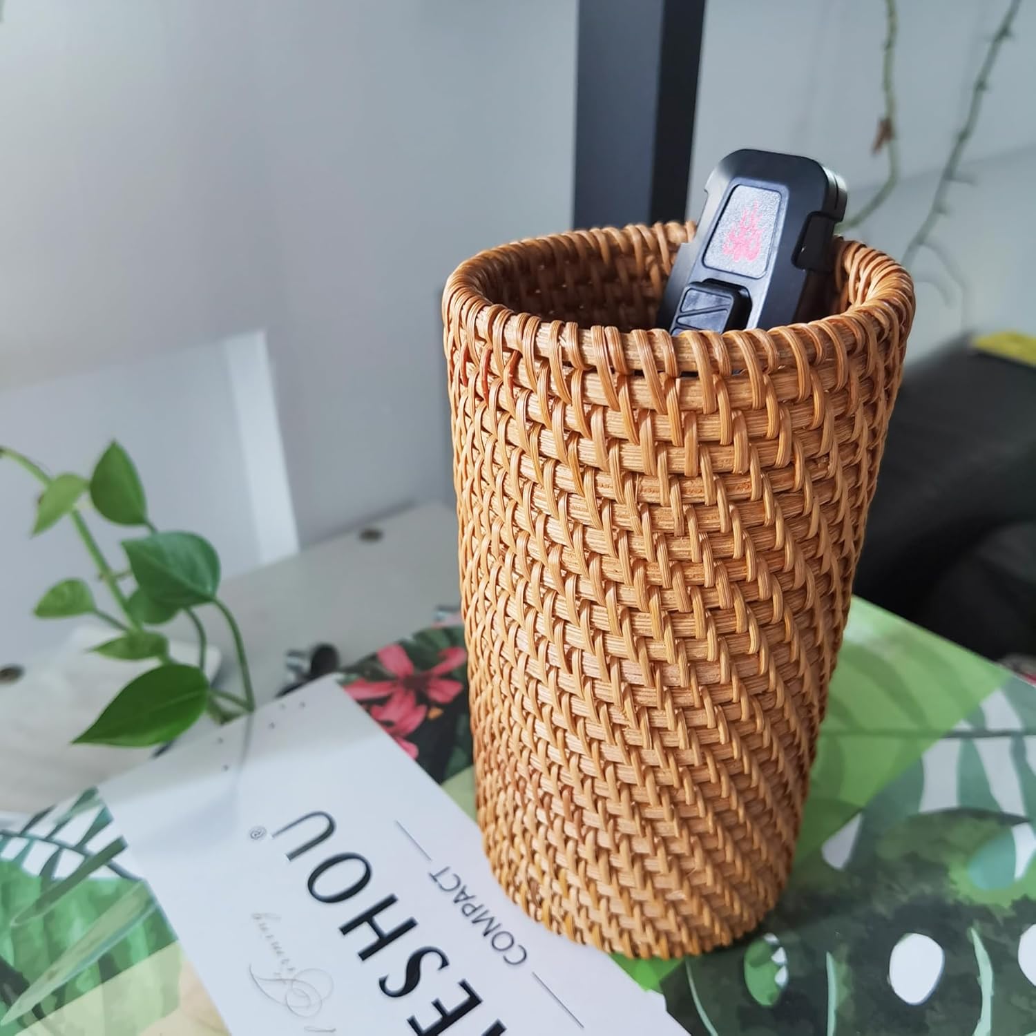 Handmade High Wall Rattan Pen Cup Holder