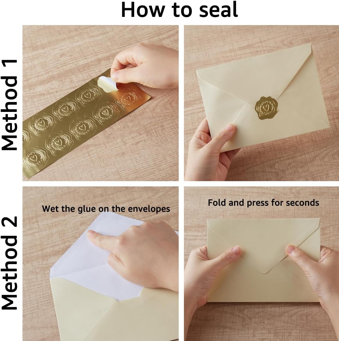 Homtable 50 Pack Shiny Envelopes with Cards and Gold Stickers for Invitations