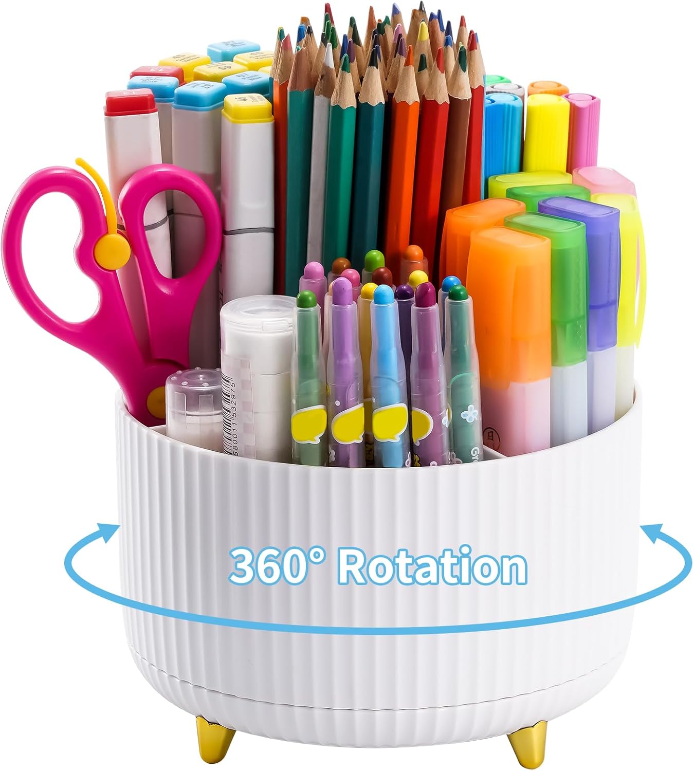 Marbrasse 360 Degree Rotating Pen Holder with 5 Compartments Desk Organizer