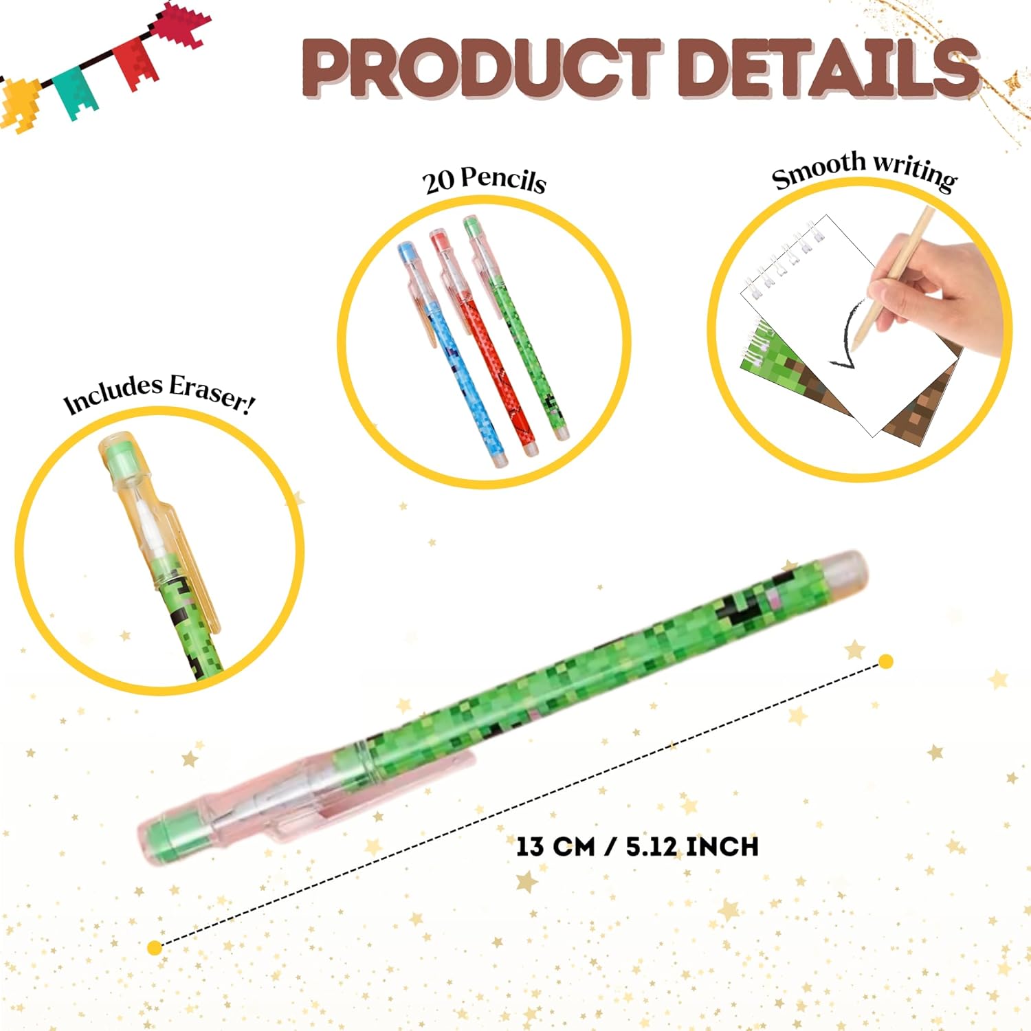 40 PCS Pixel Party Favors Pencils Notepads for Themed Events