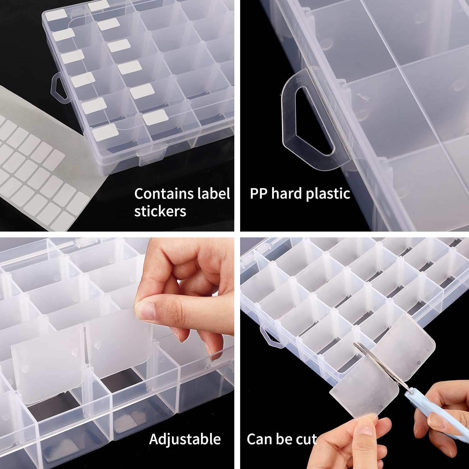 OUTUXED 2 Pack Clear Plastic Bead Organizer Box with Adjustable Dividers