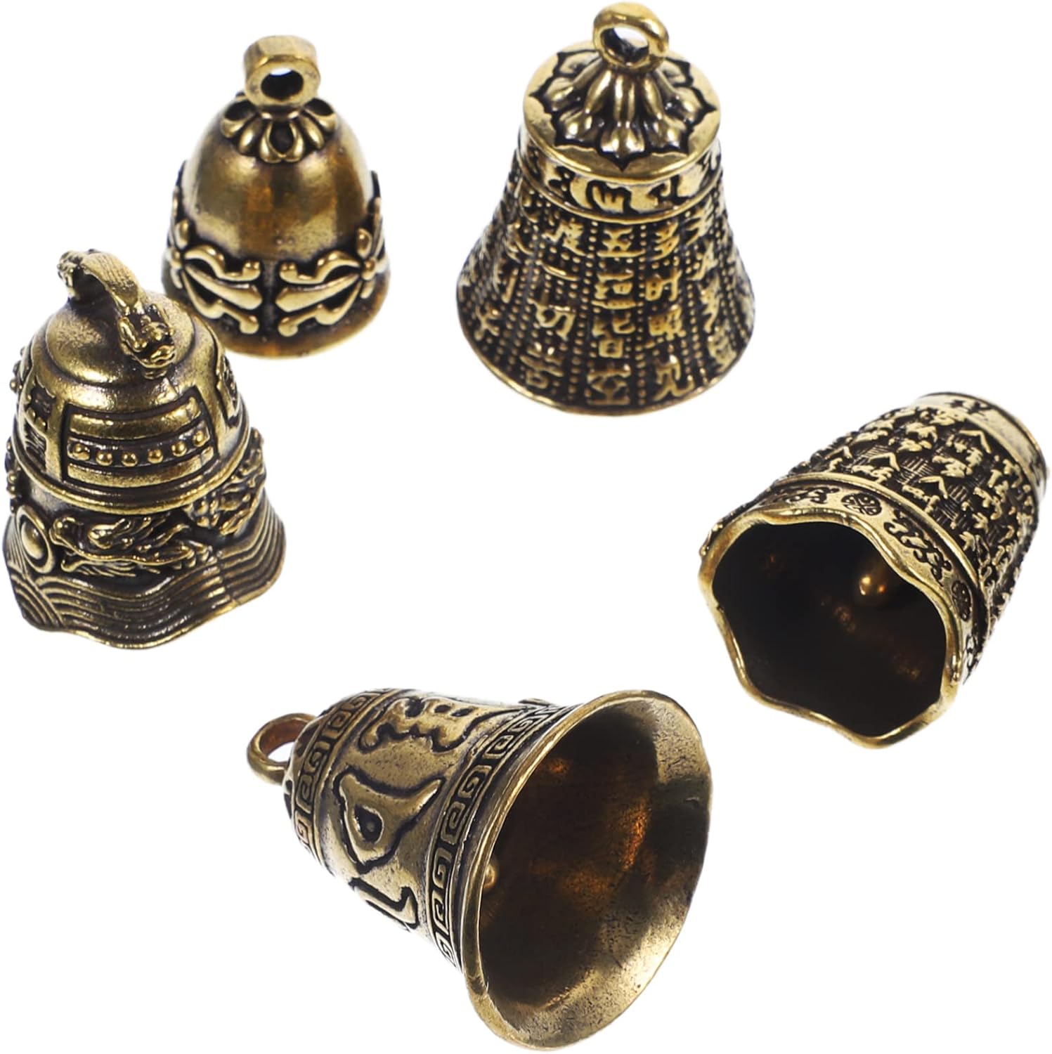 DOITOOL 5Pcs Antique Brass Bell Charms for Keychain and Handicrafts
