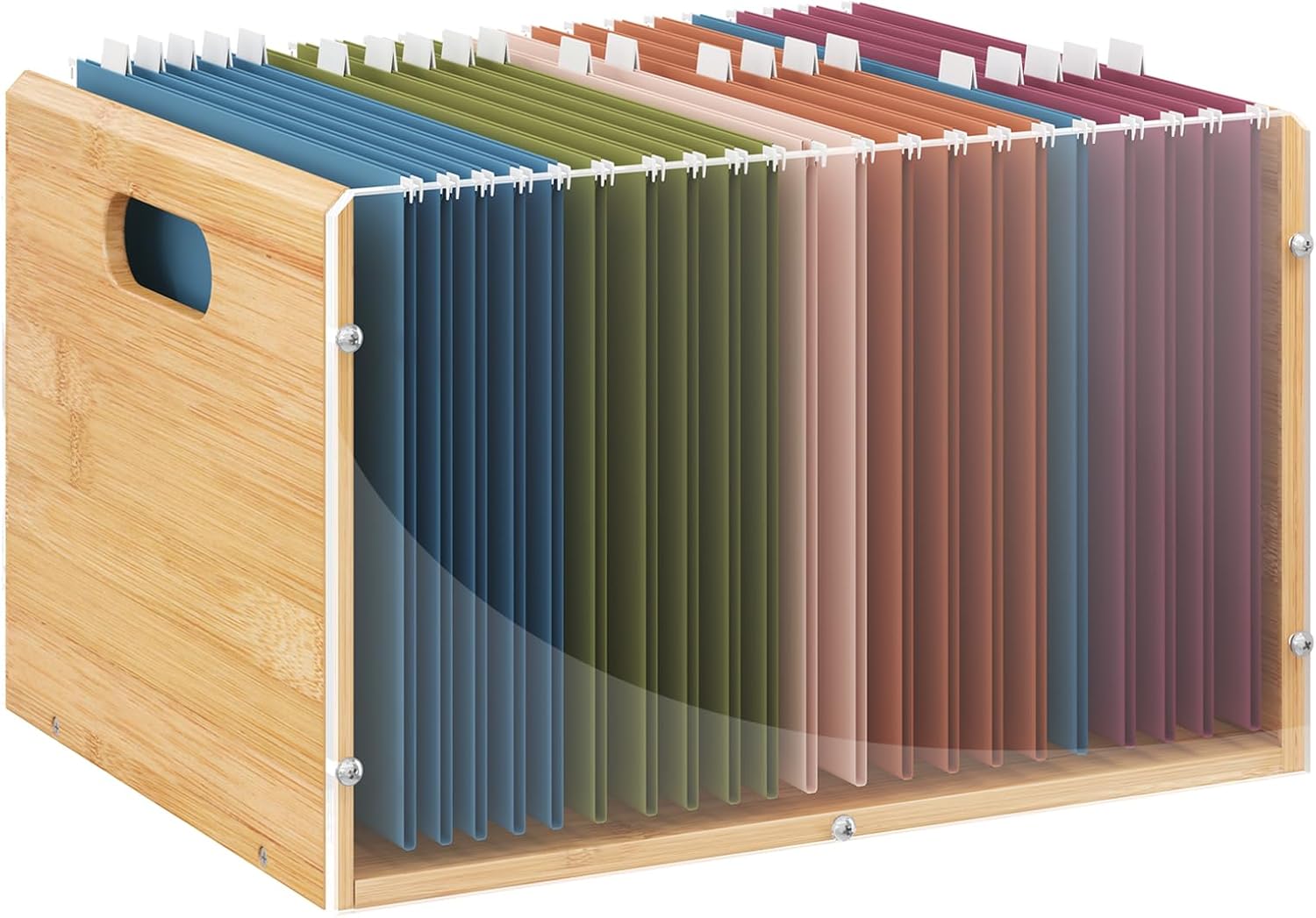 Bamboo Acrylic File Box Organizer with Handle