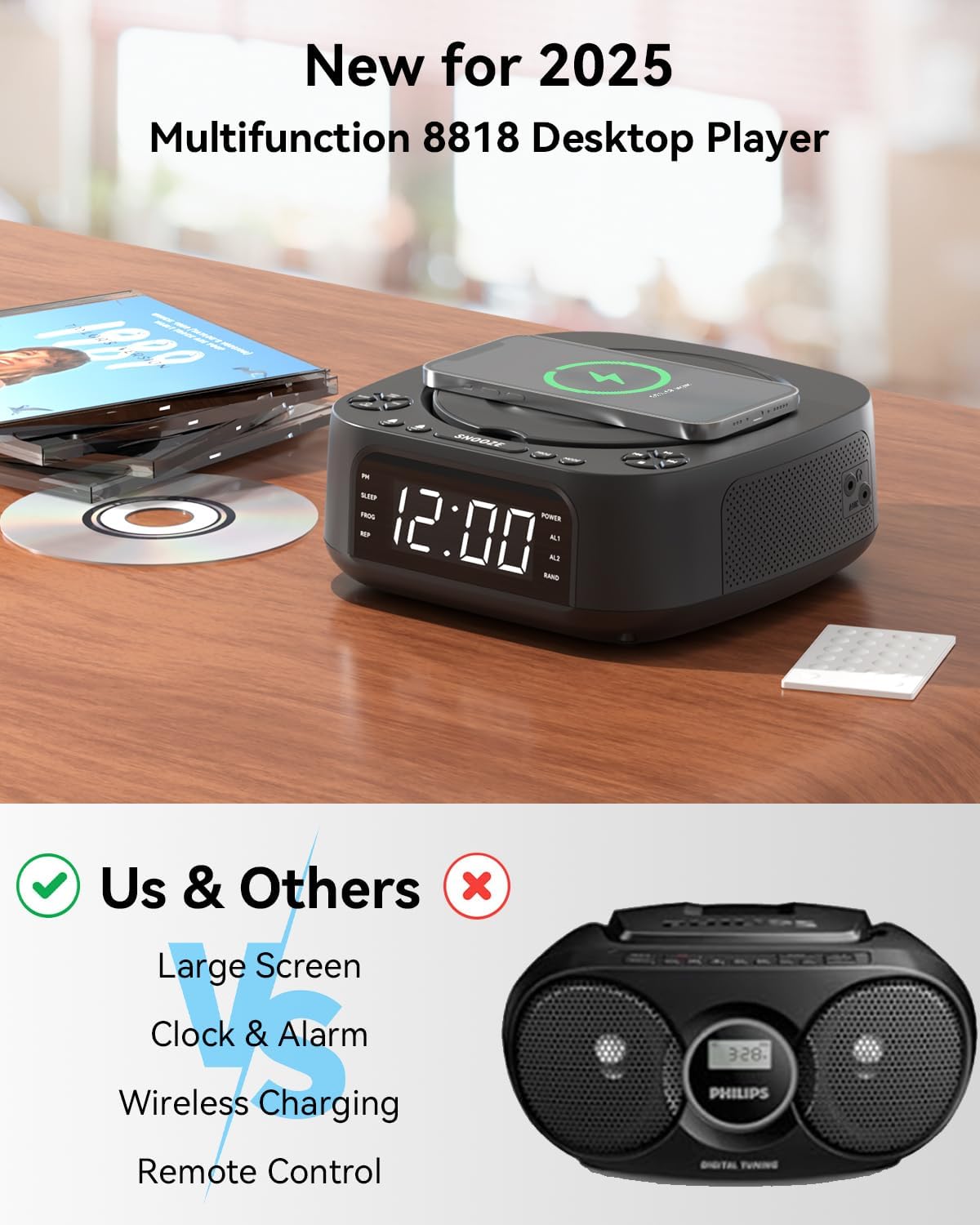 MONODEAL Portable CD Player with Bluetooth FM USB and Sleep Timer