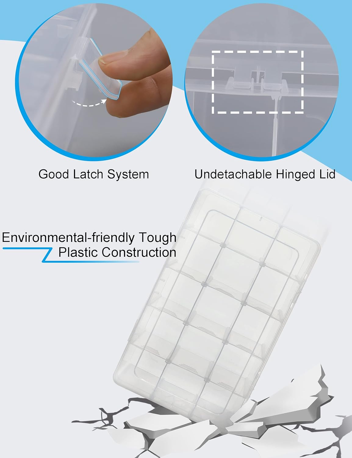 Hlotmeky Plastic Organizer Box with 15 Grids and Dividers