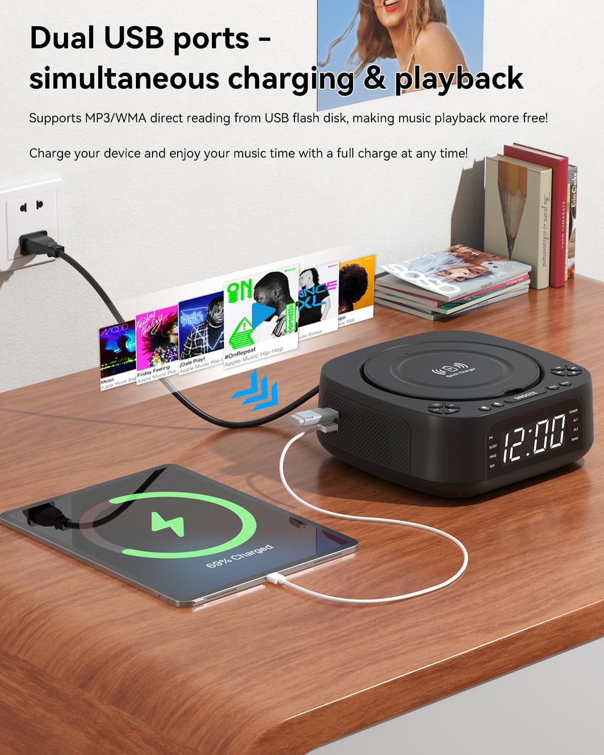 MONODEAL Portable CD Player with Bluetooth FM USB and Sleep Timer