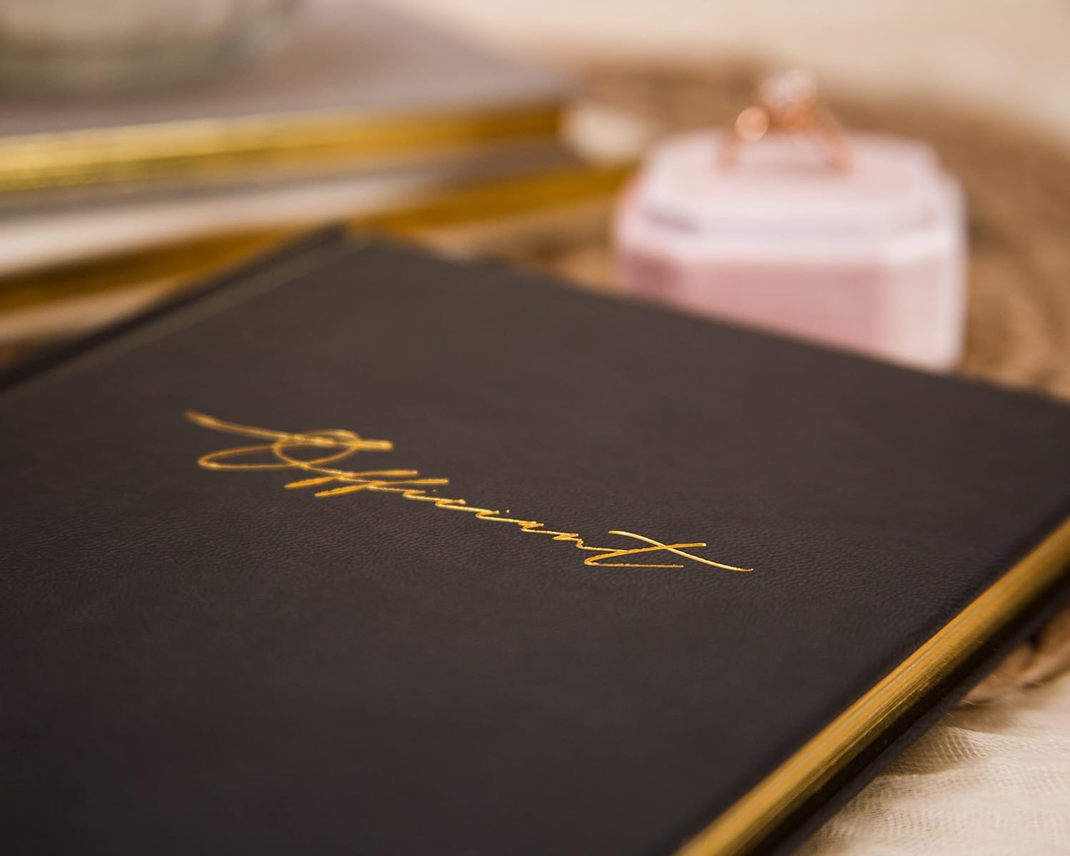MUUJEE Wedding Officiant Book - Black Gold Embossed Hardcover Journal
