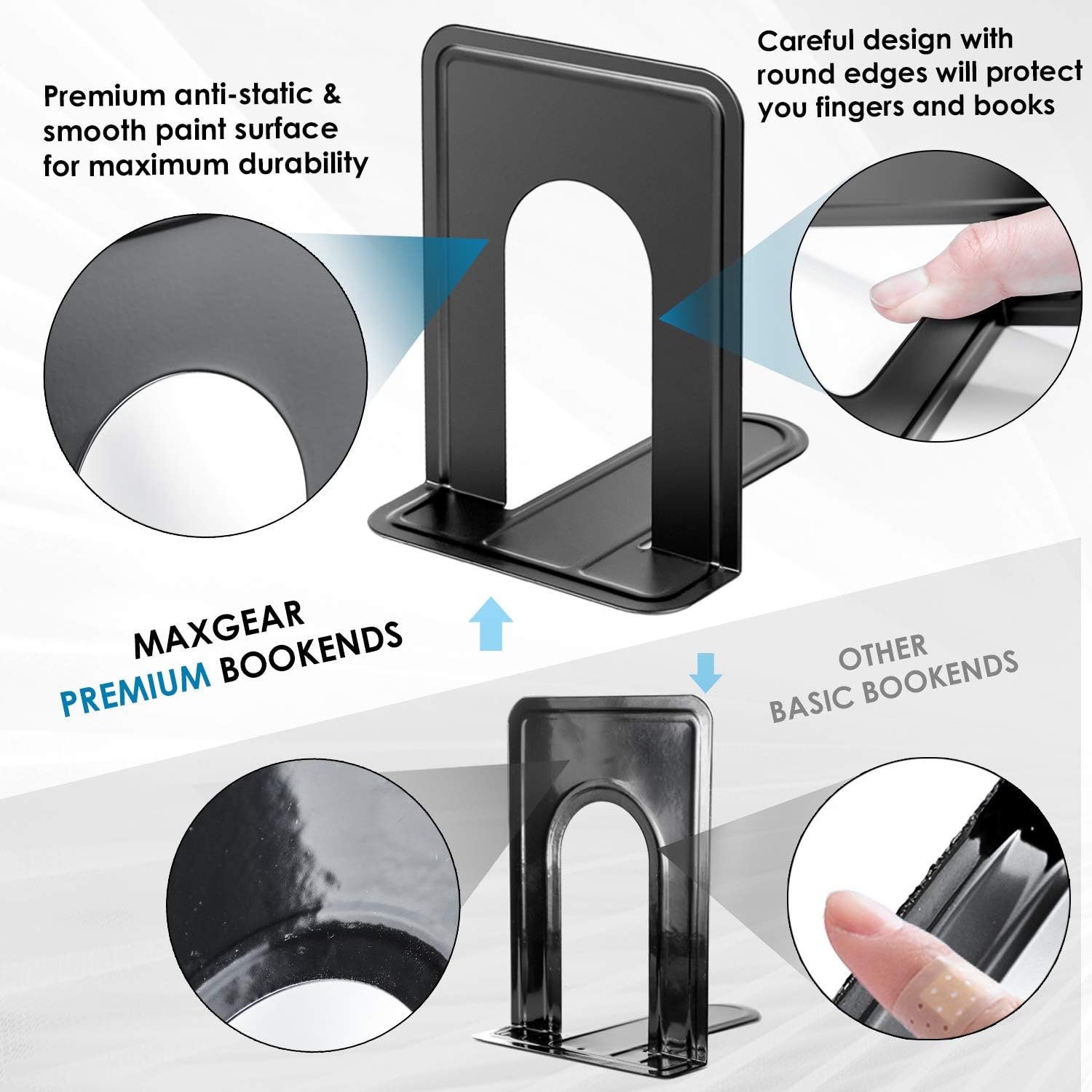 MaxGear Premium Matte Black Book Ends 4 Piece