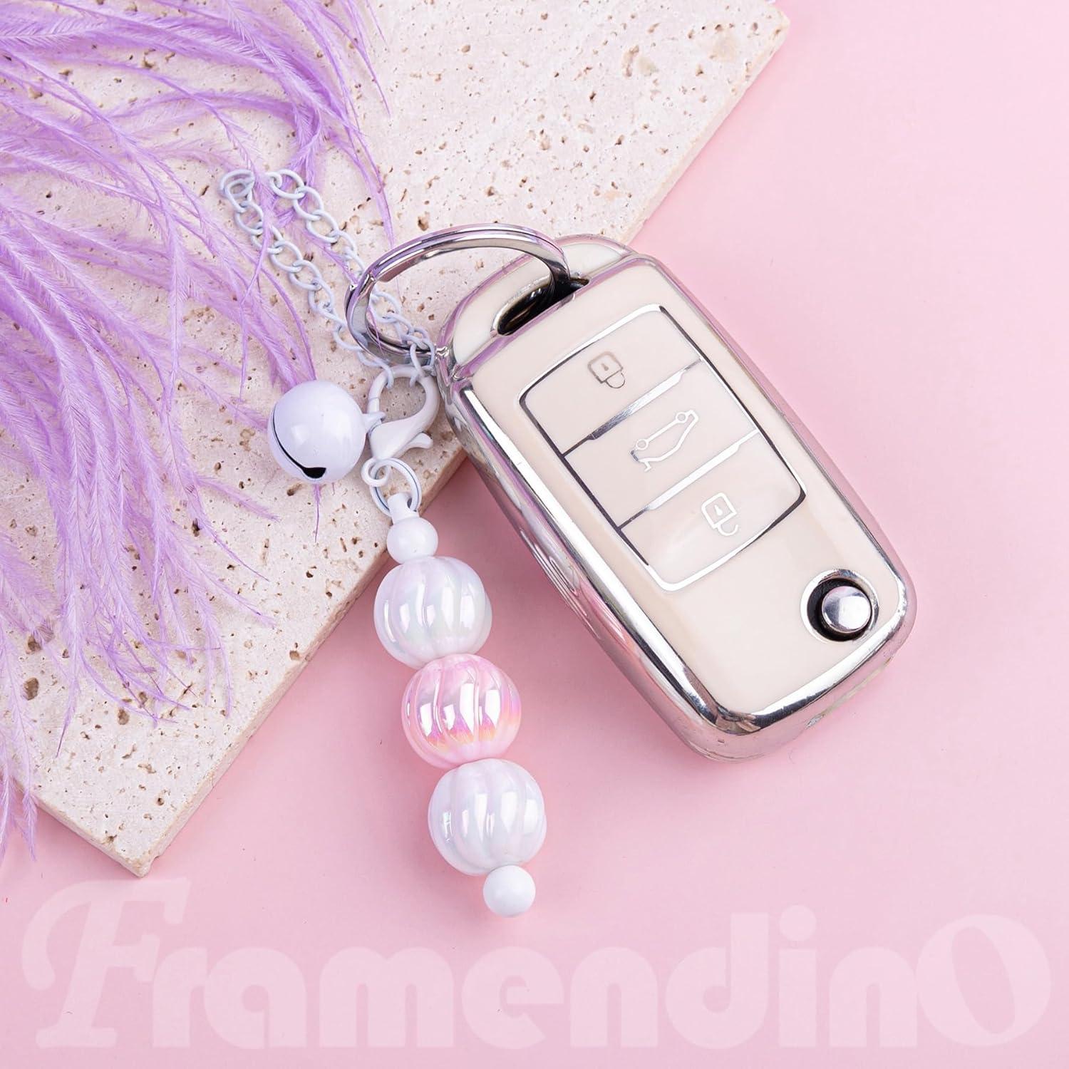 Framendino Beaded Cup Charms Bar Chain with Bell for DIY