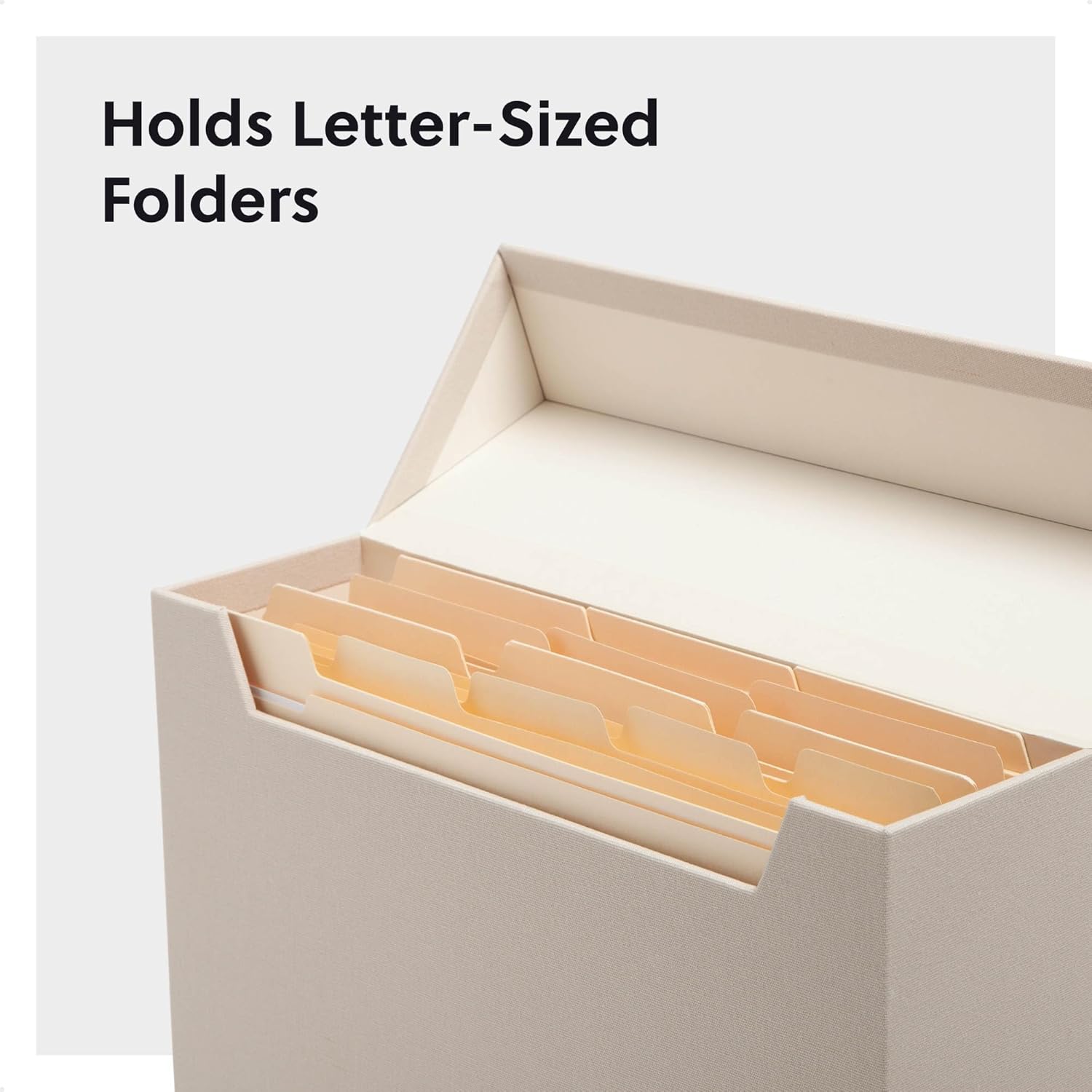 SMEAD Flip Top File Box 10x37x13 Beige Linen Gold Nameplate