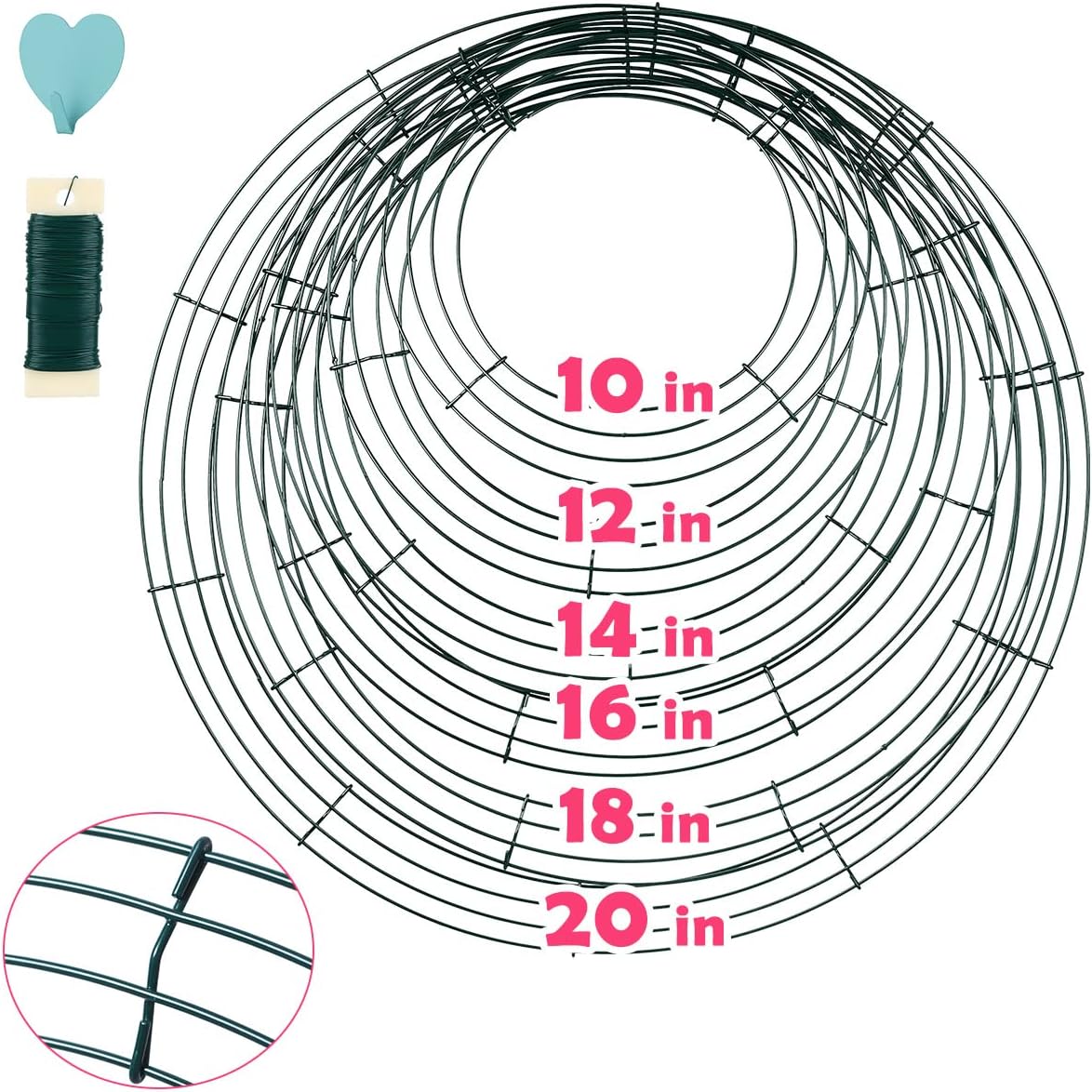 6 Pack Metal Wreath Frame with Hooks and Wire