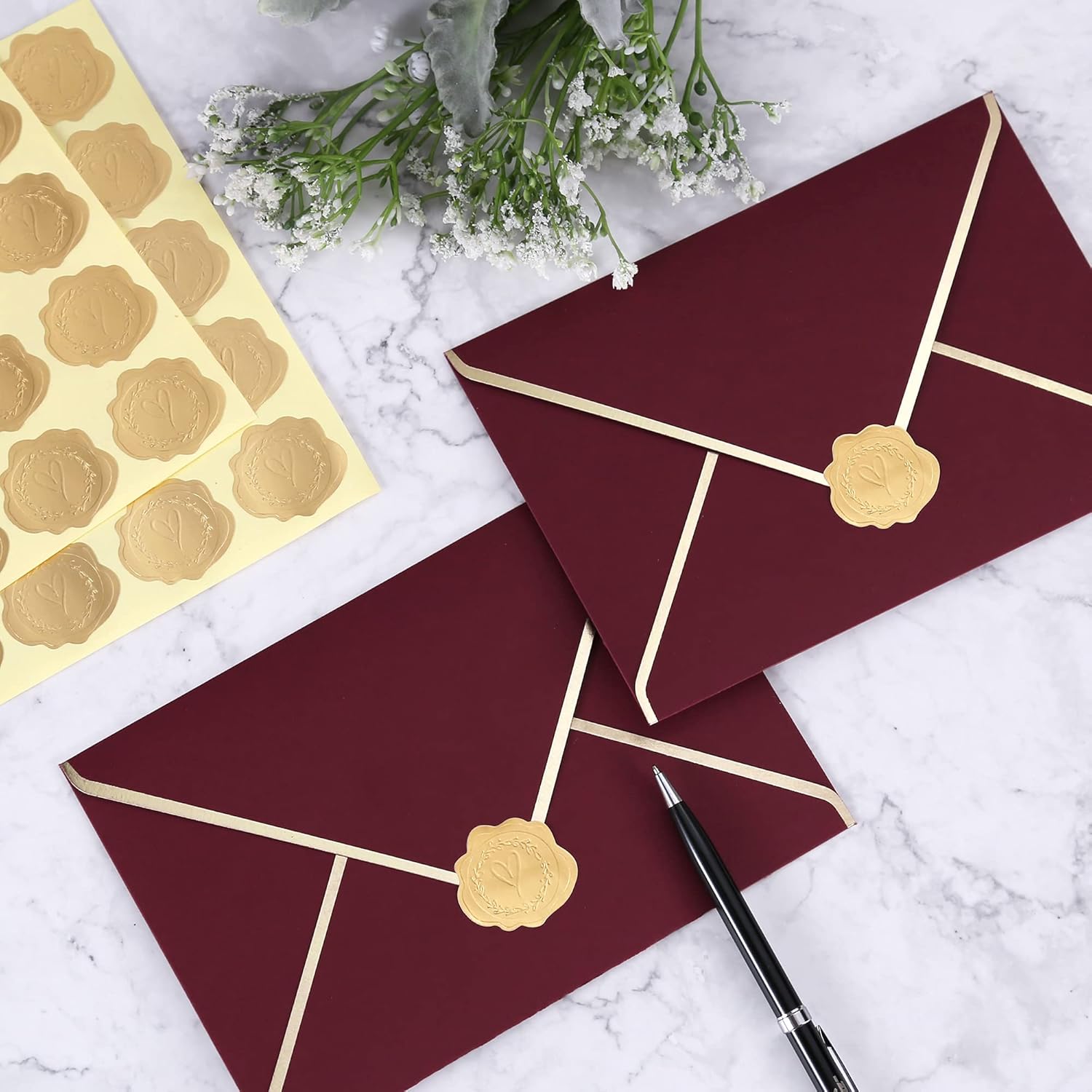 300pcs Gold Heart Envelope Seals with Self-Adhesive