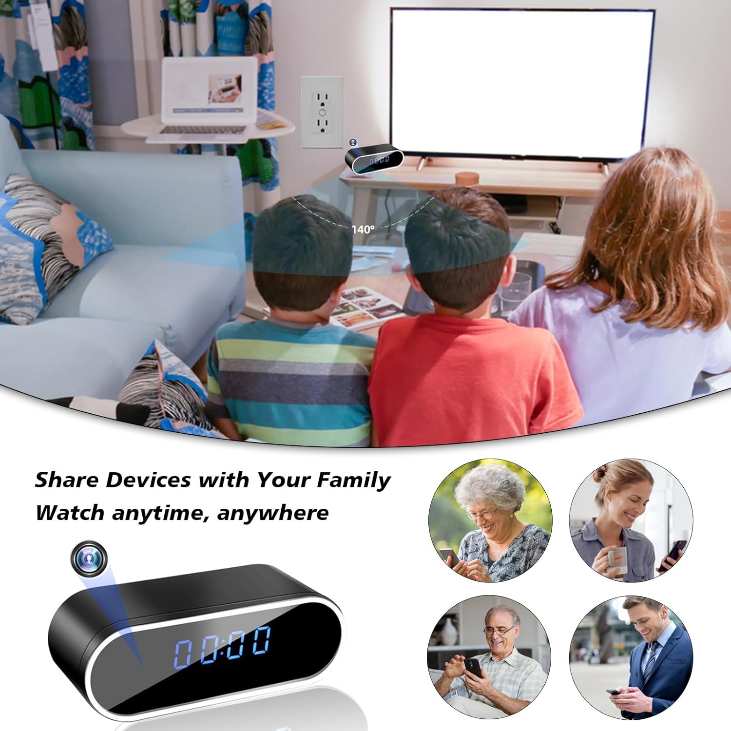 NJINALW Smart Clock Camera with Night Vision and Motion Detection