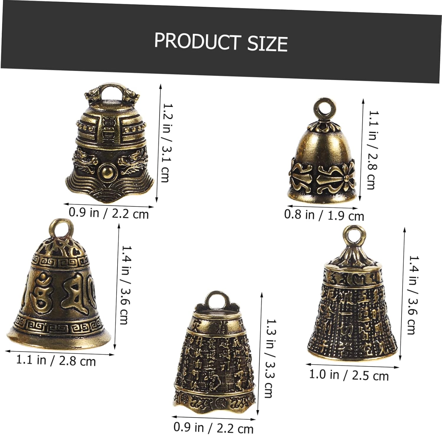 DOITOOL 5Pcs Antique Brass Bell Charms for Keychain and Handicrafts