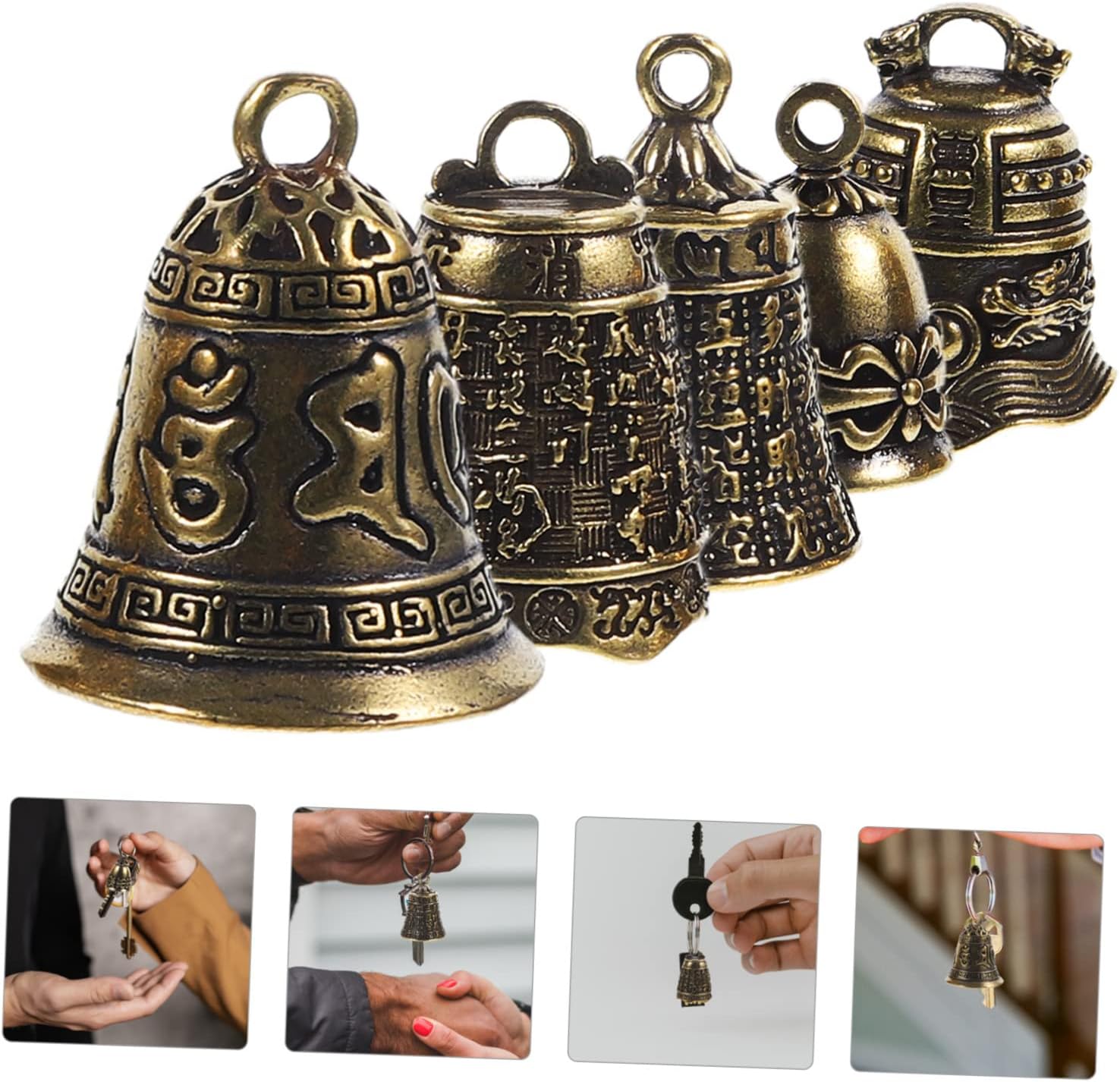 DOITOOL 5Pcs Antique Brass Bell Charms for Keychain and Handicrafts
