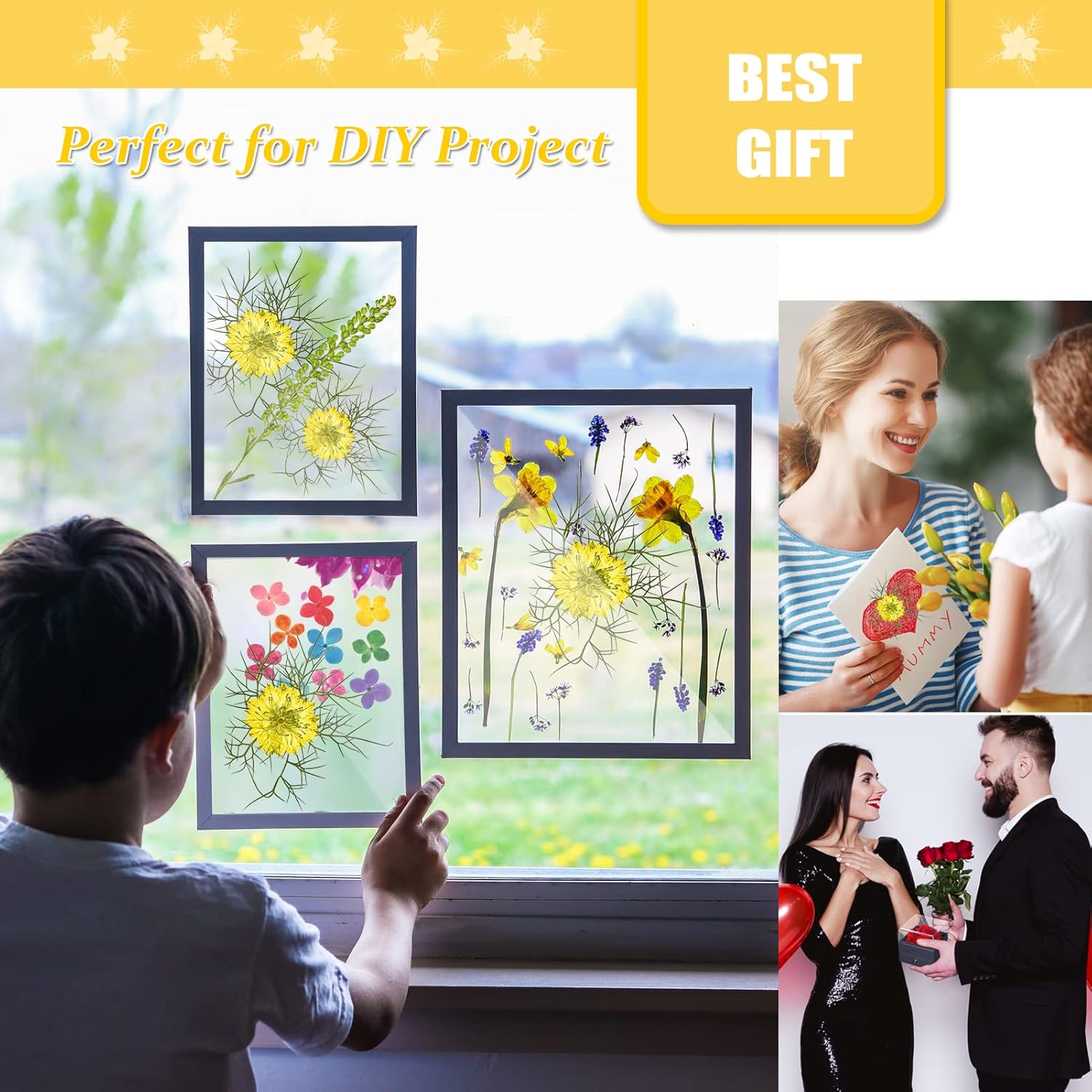 60PCS Yellow Pressed Flowers for Resin Crafts