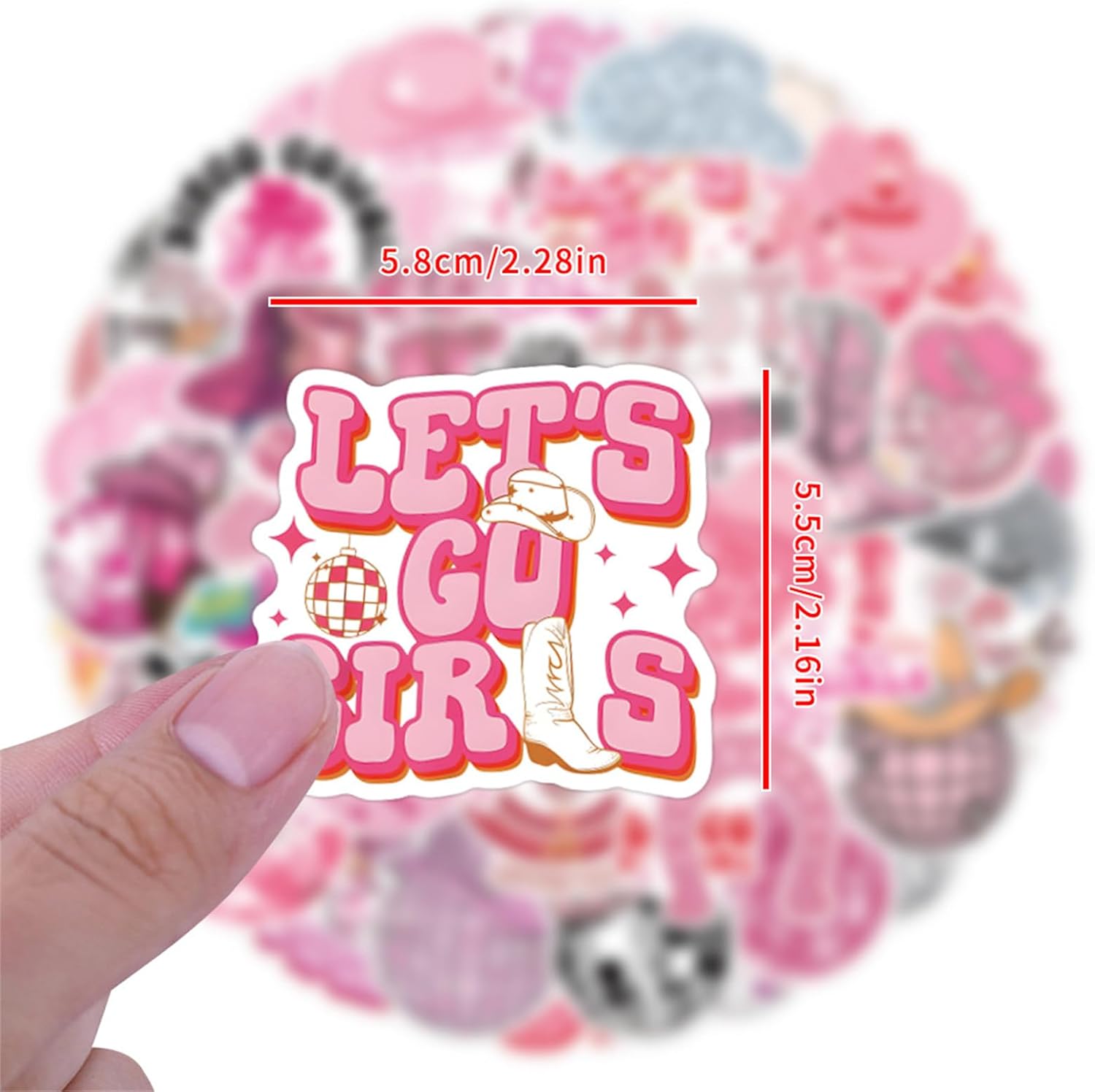 55pcs Pink Cowgirl Decals - Waterproof Stickers for Water Bottle and Laptop