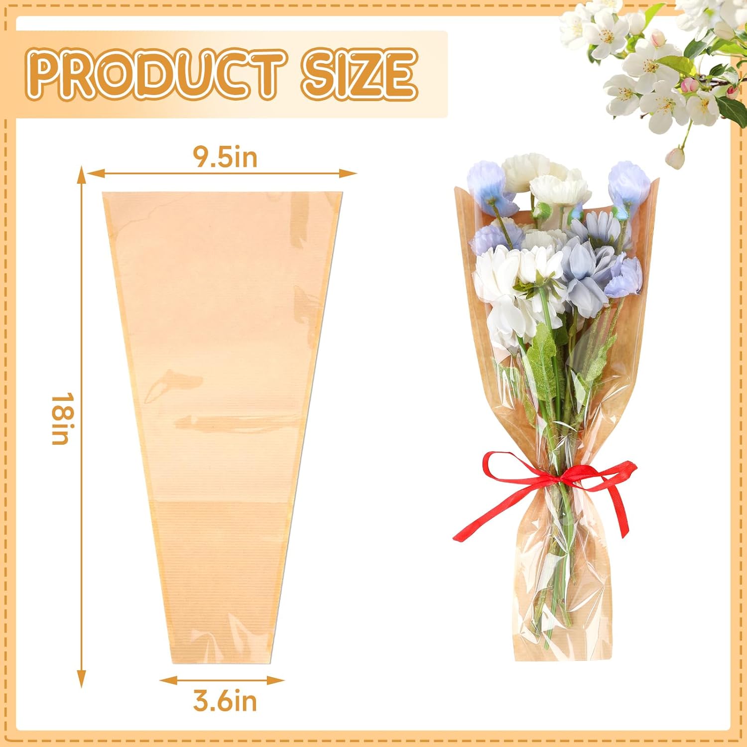 Jansun 40Pcs Flower Wrapping Bags for Bouquets
