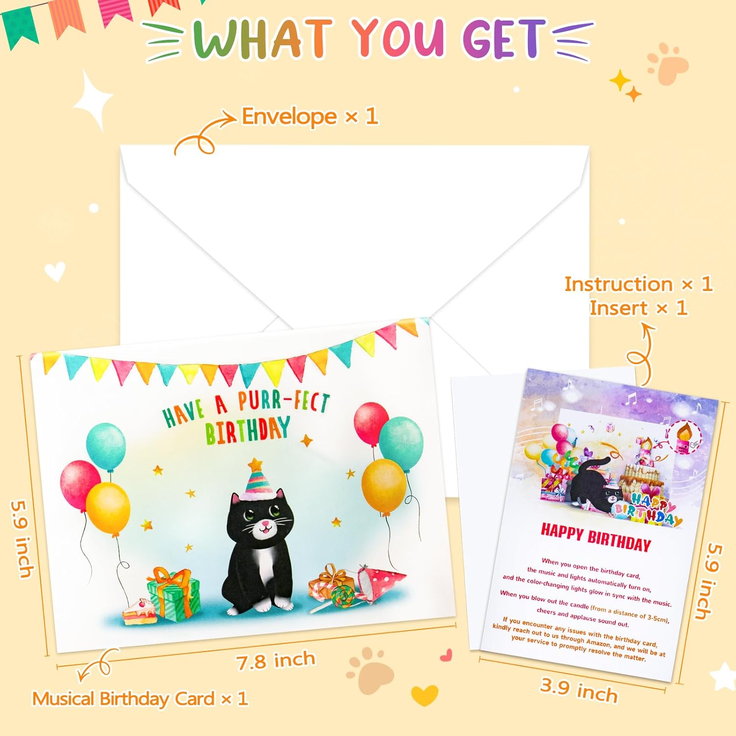 Funny Birthday Card with Cat Music and Lights