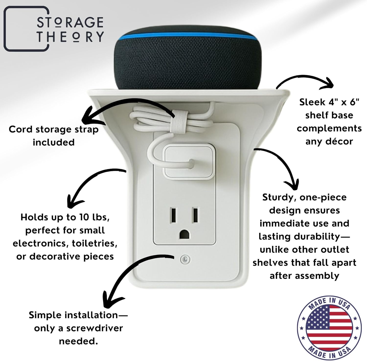 Storage Theory Power Perch Outlet Shelf White 1-Pack