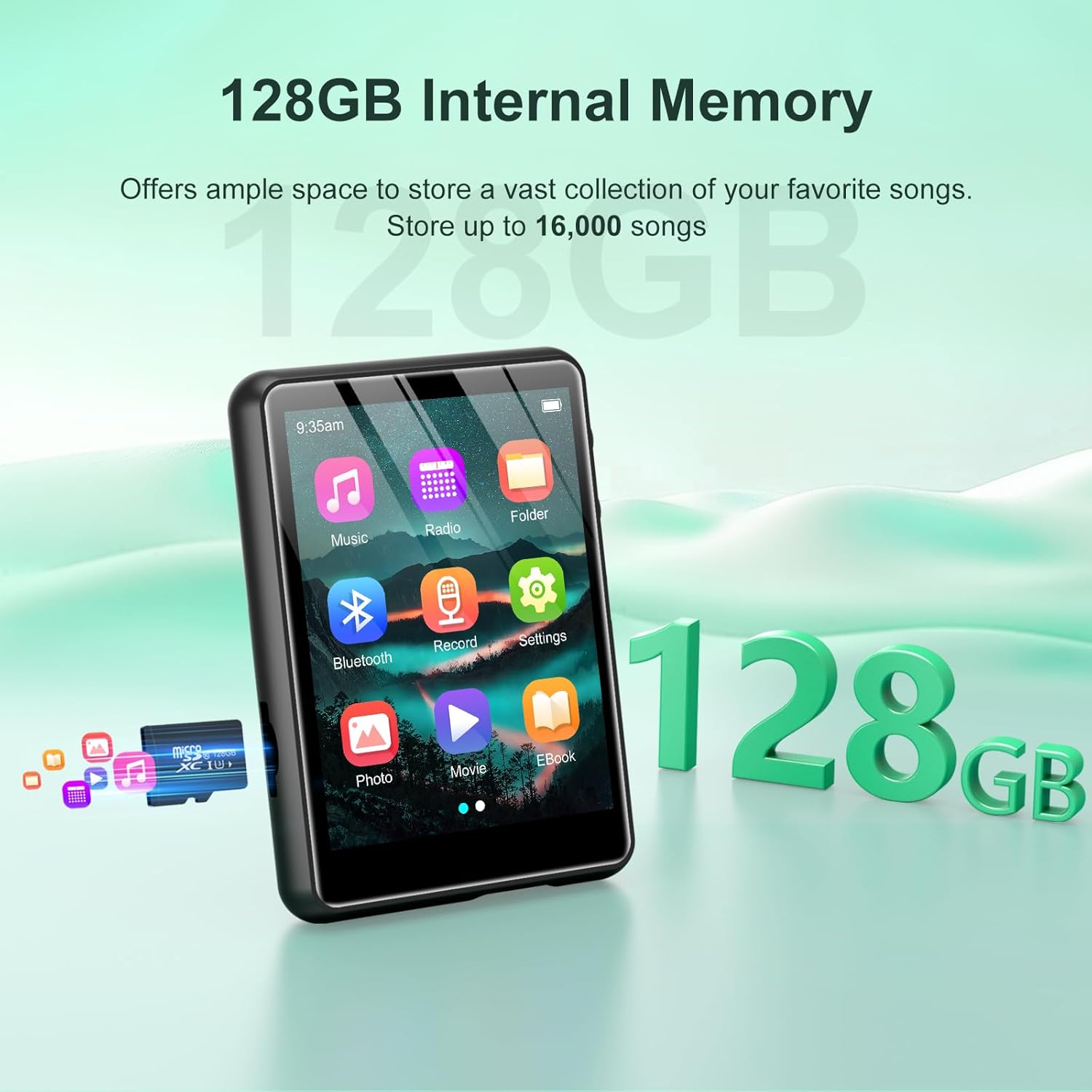128GB MP3 Player with Bluetooth 54 and Built-in Speaker