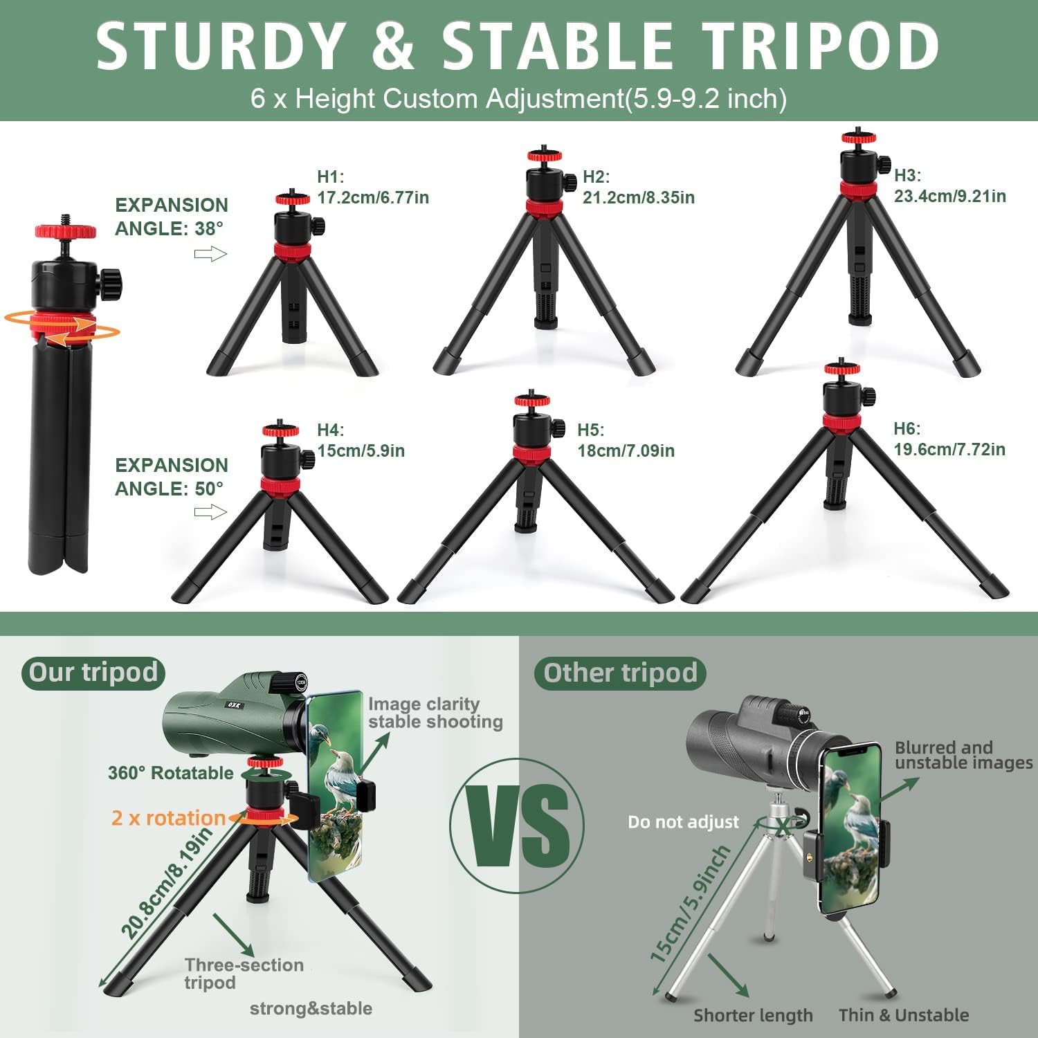 12x56 High Power Monocular with Tripod and Smartphone Adapter