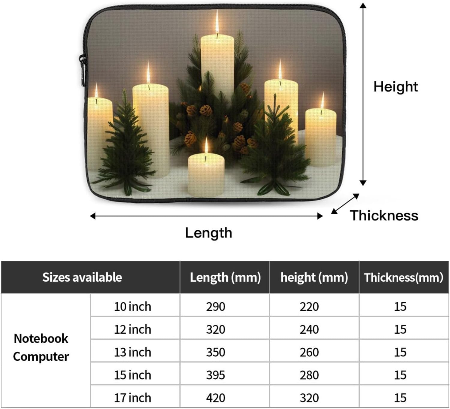 Christmas Trees Candles Print Laptop Sleeve 13 Inch