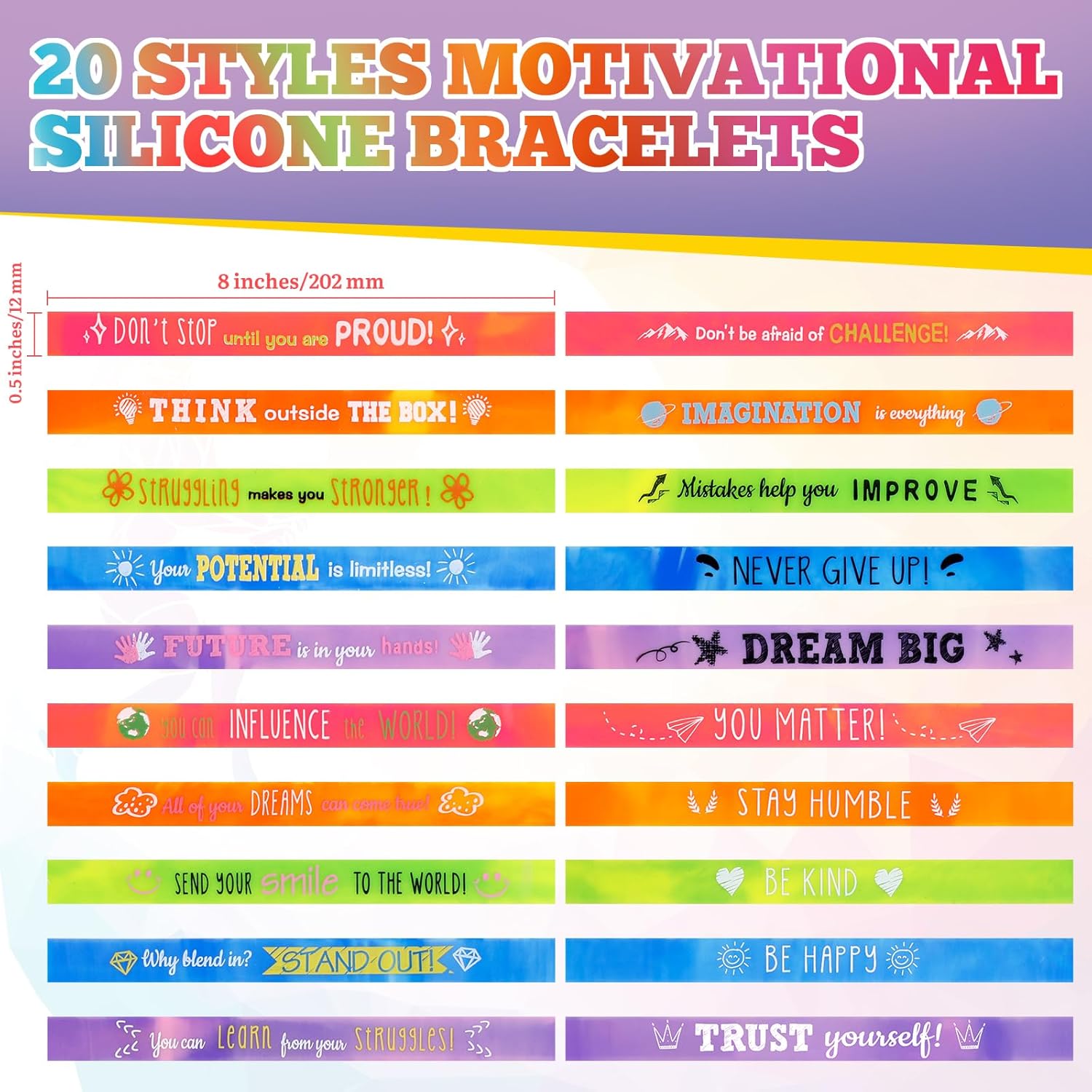 120 Pcs Gradient Color Silicone Wristbands Bulk