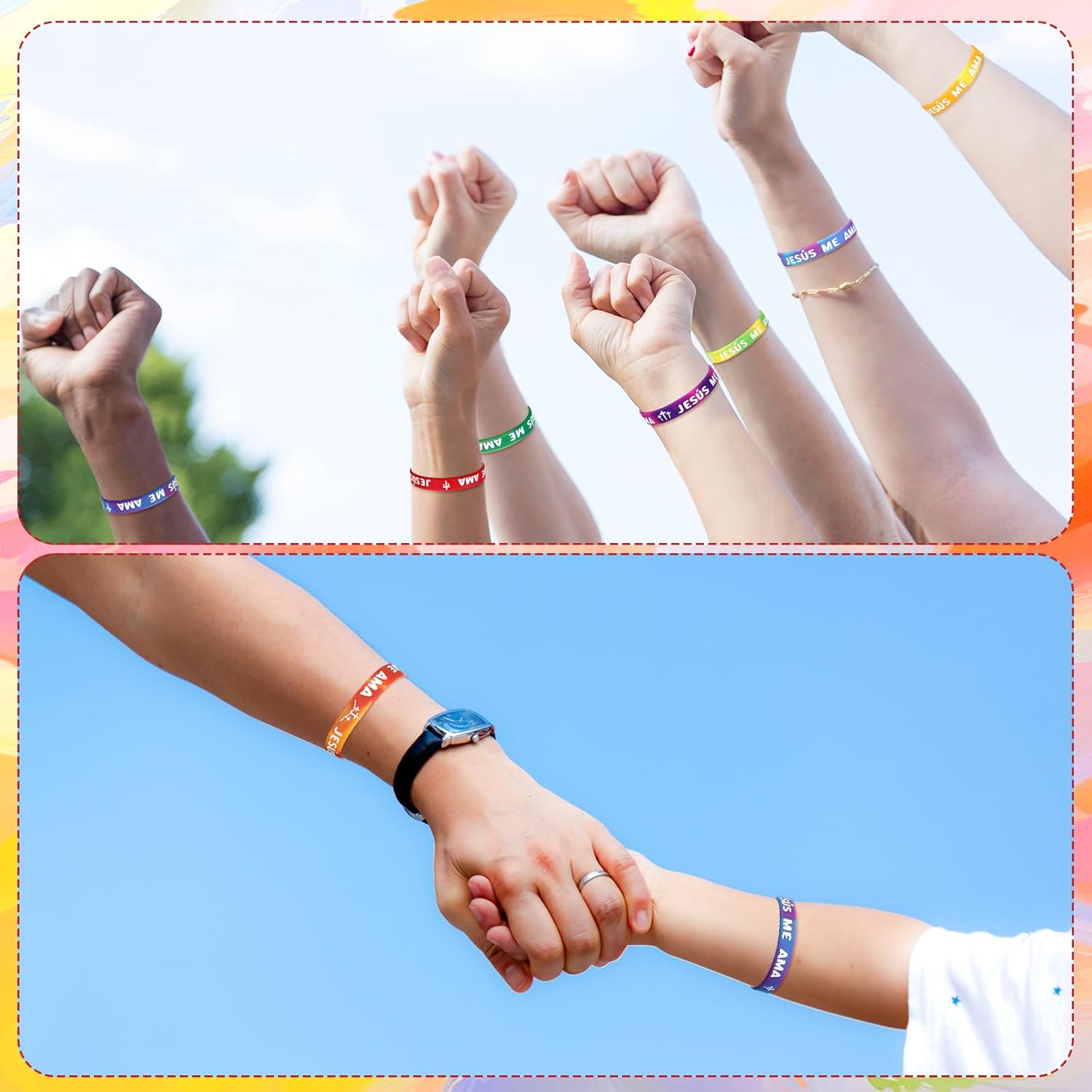 50 Pcs Rainbow Jesus Me Ama Silicone Wristbands