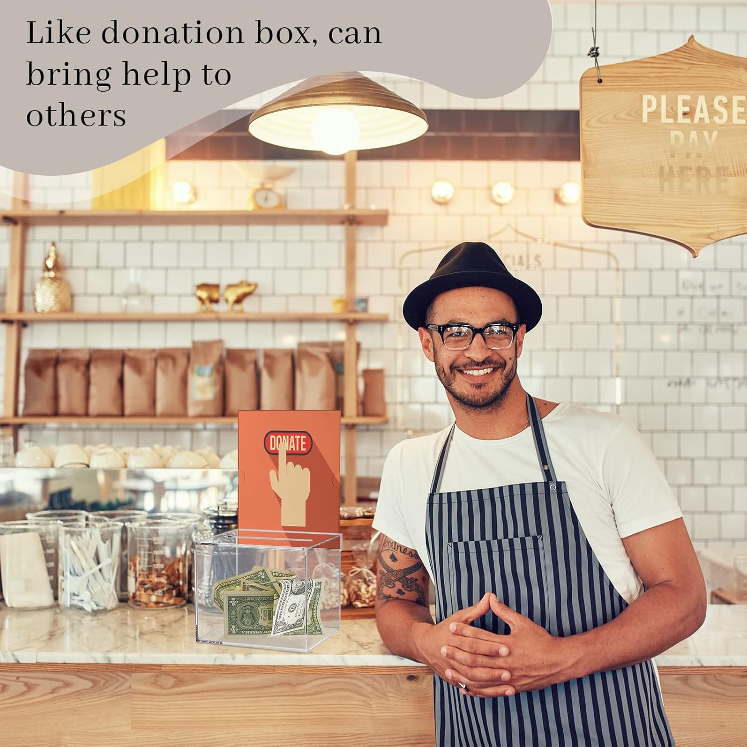 Bucherry 3 Pcs Acrylic Donation Box with Slot and Sign