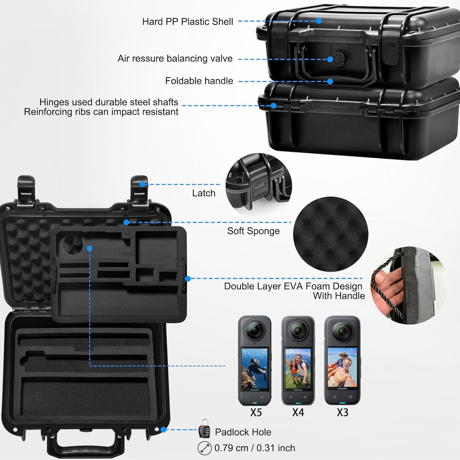 Lekufee Waterproof Carrying Case for Insta360 X5 X4 X3