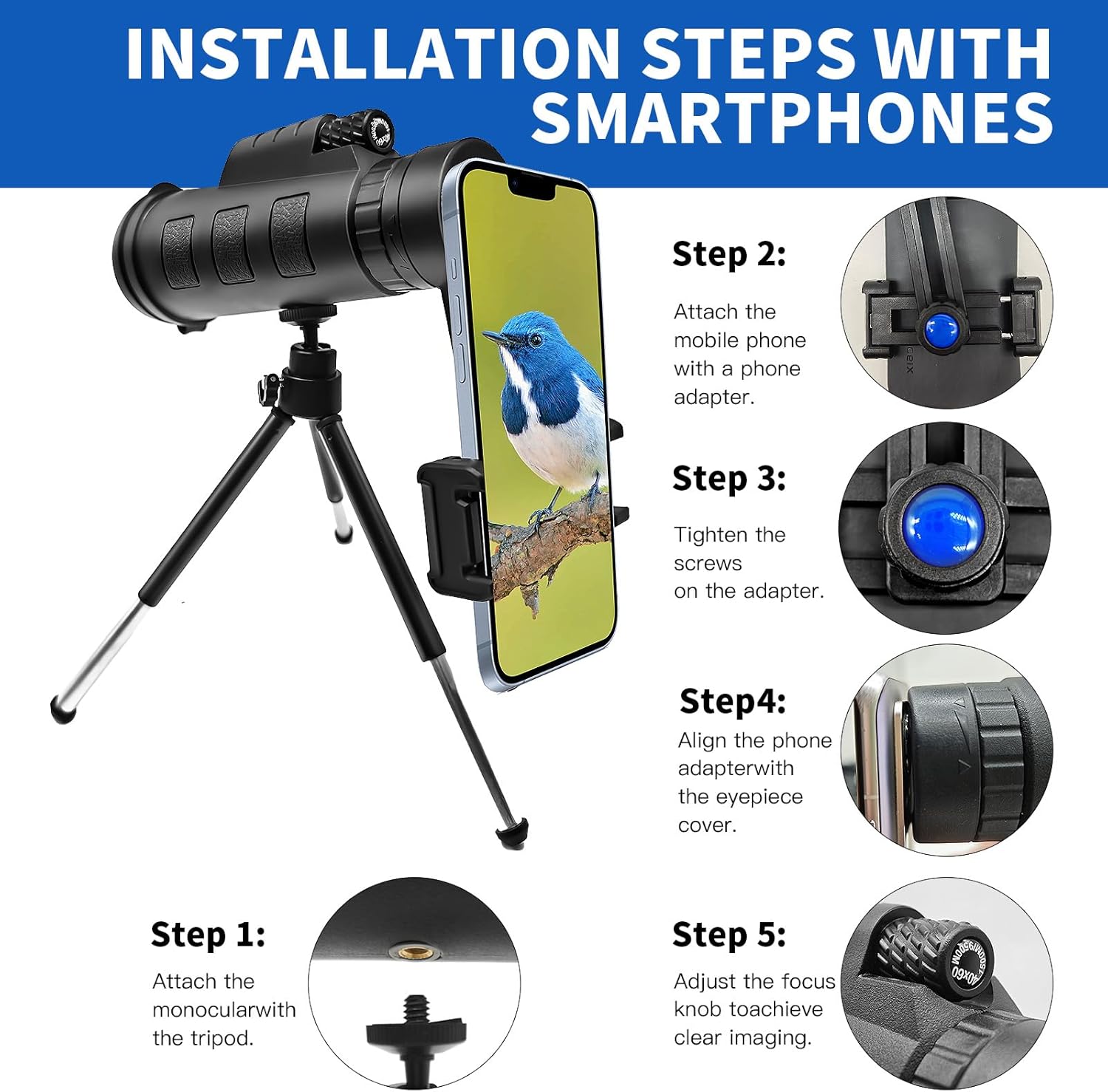 YATIME 80x100 HD High Power Monocular with Smartphone Adapter and Tripod