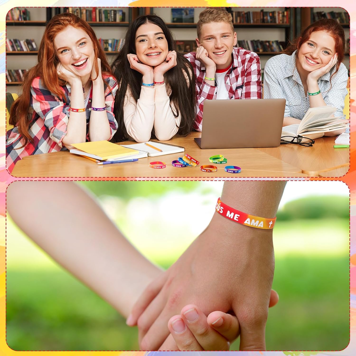 50 Pcs Rainbow Jesus Me Ama Silicone Wristbands