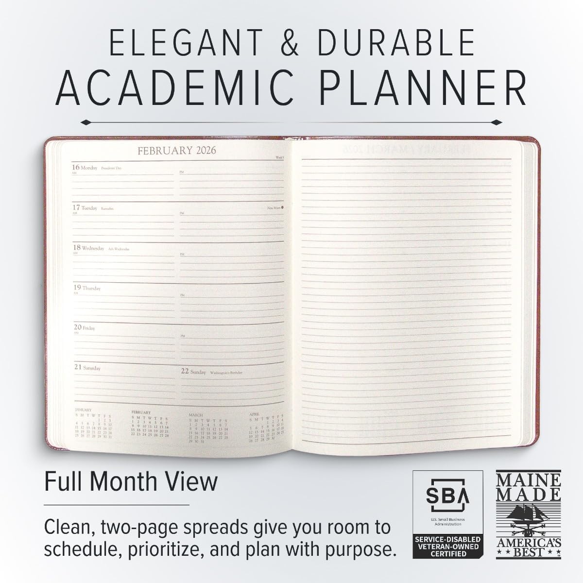 Gallery Leather Academic Planner 2026 - Acadia Hydrangea - 9x7