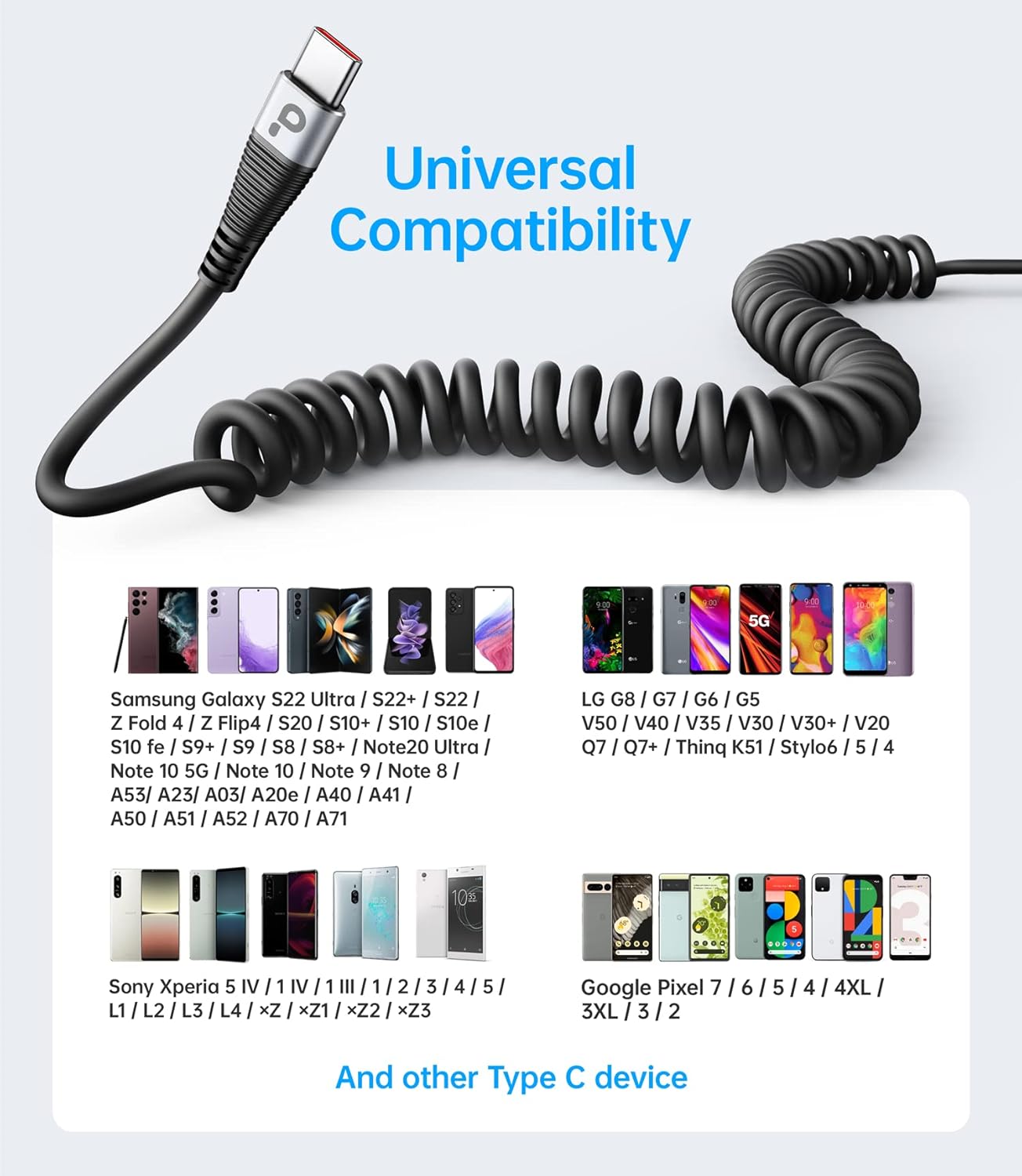 PRAKIE 2Pack USB C 3ft Coiled Charge Cable