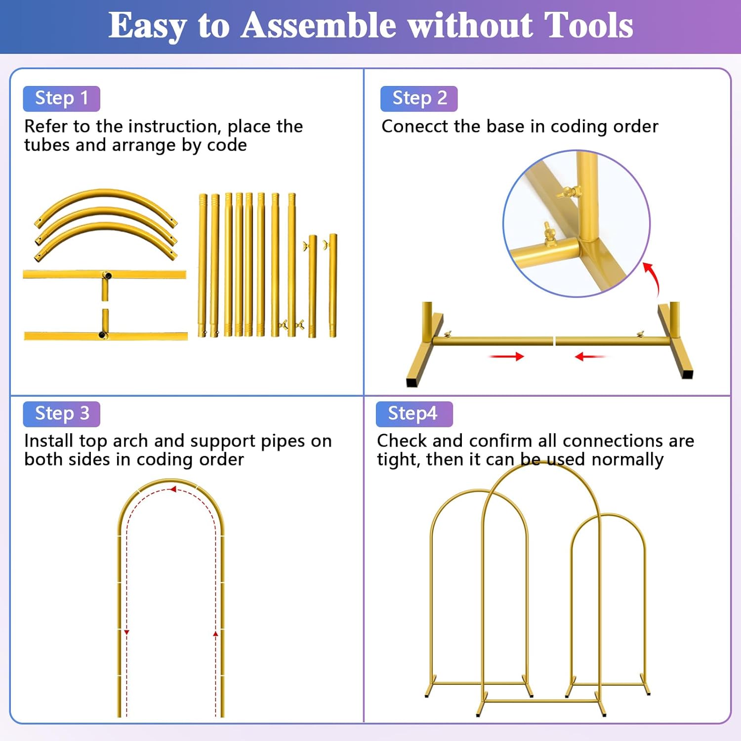 HEMMOTOP Metal Arch Backdrop Stand Set of 3