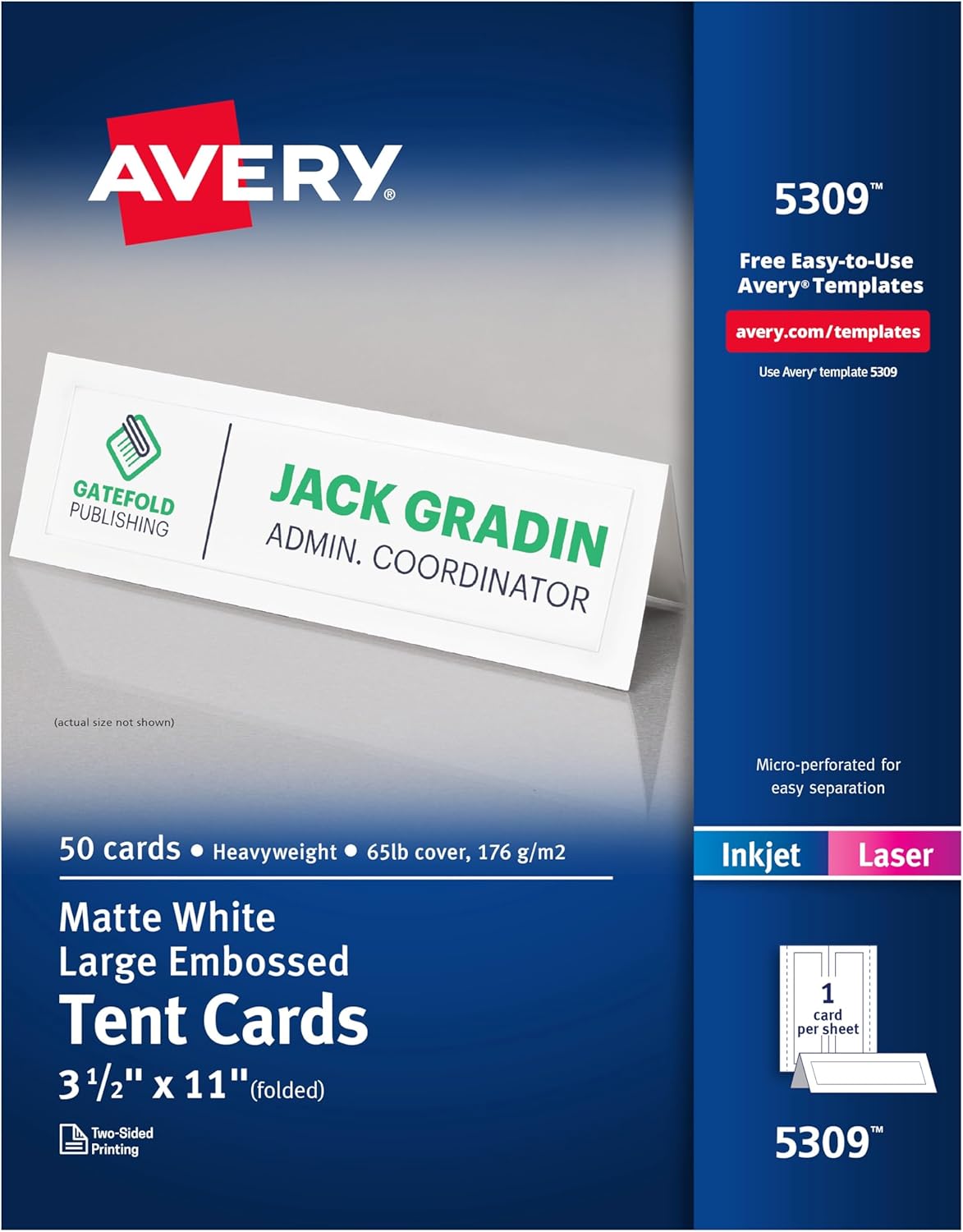 Avery Tent Cards 35 x 11 White Embossed Border 50 Blank