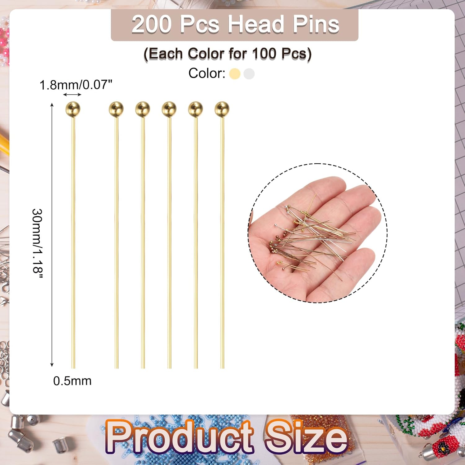 MECCANIXITY 200Pcs Brass Ball Head Pins for Jewelry Making