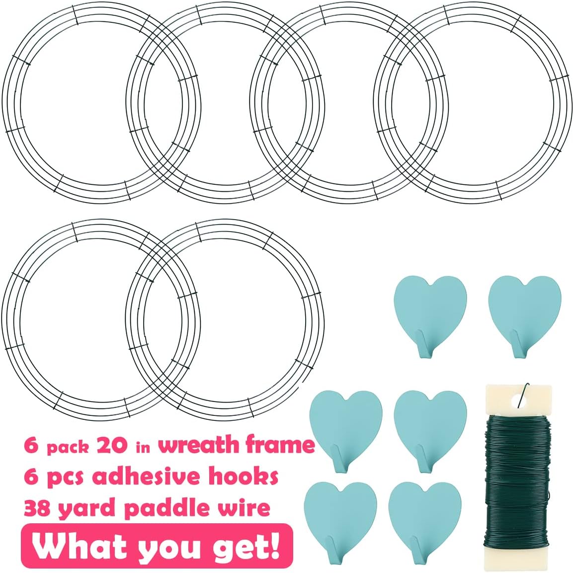 6 Pack Metal Wreath Frame with Hooks and Wire