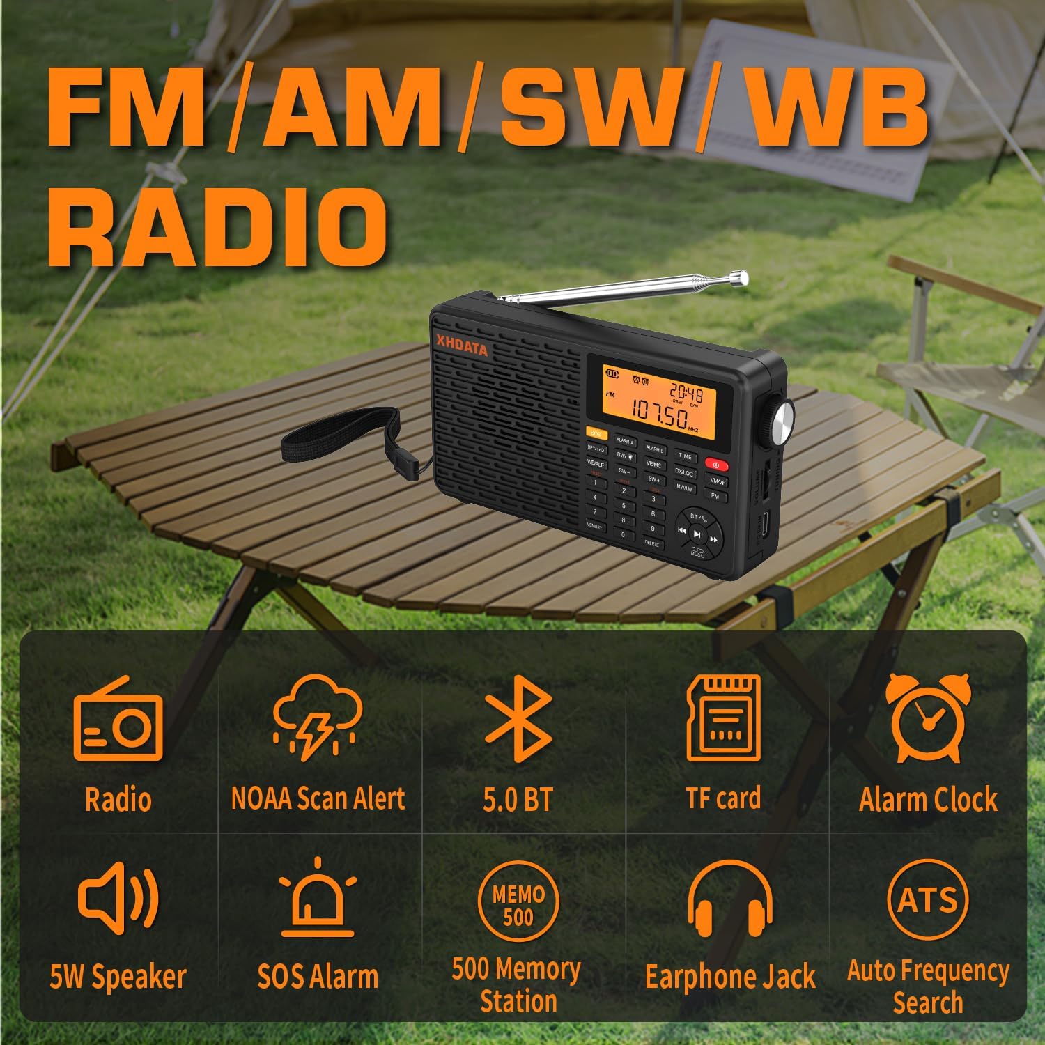 XHDATA D109WB Weather Radio with NOAA Alert and Bluetooth Speaker