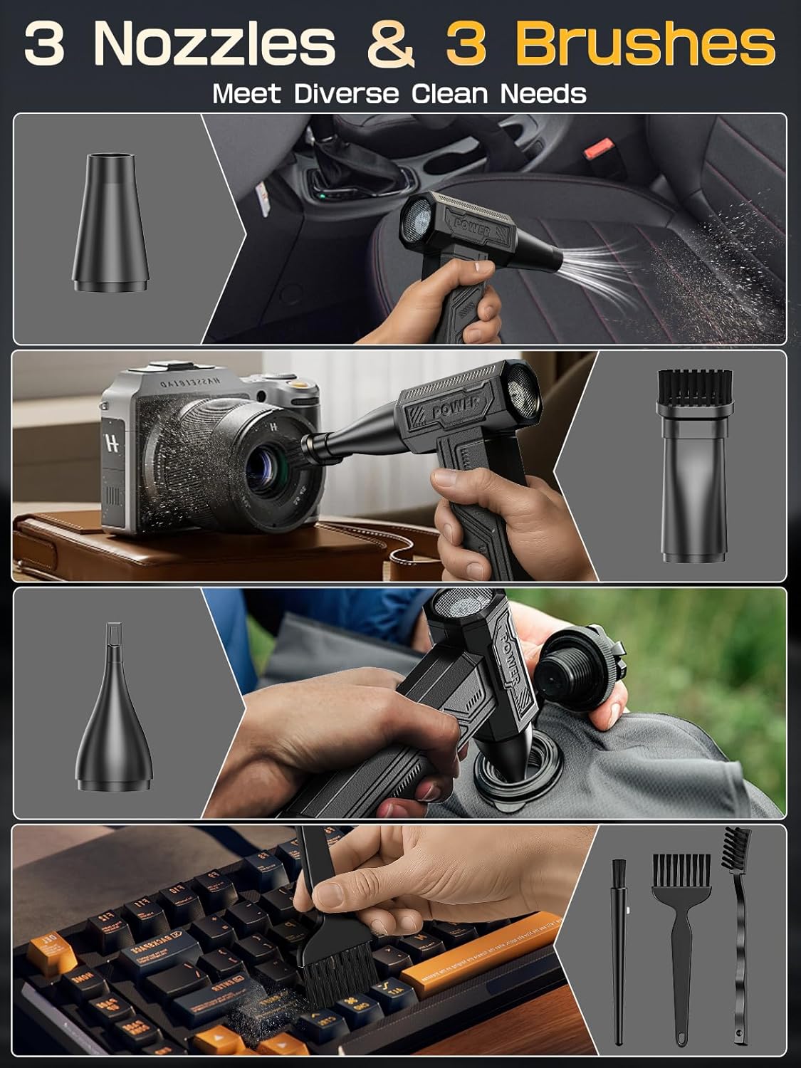 COOLDOVE Electric Air Duster with Light 4-Gear Adjustable