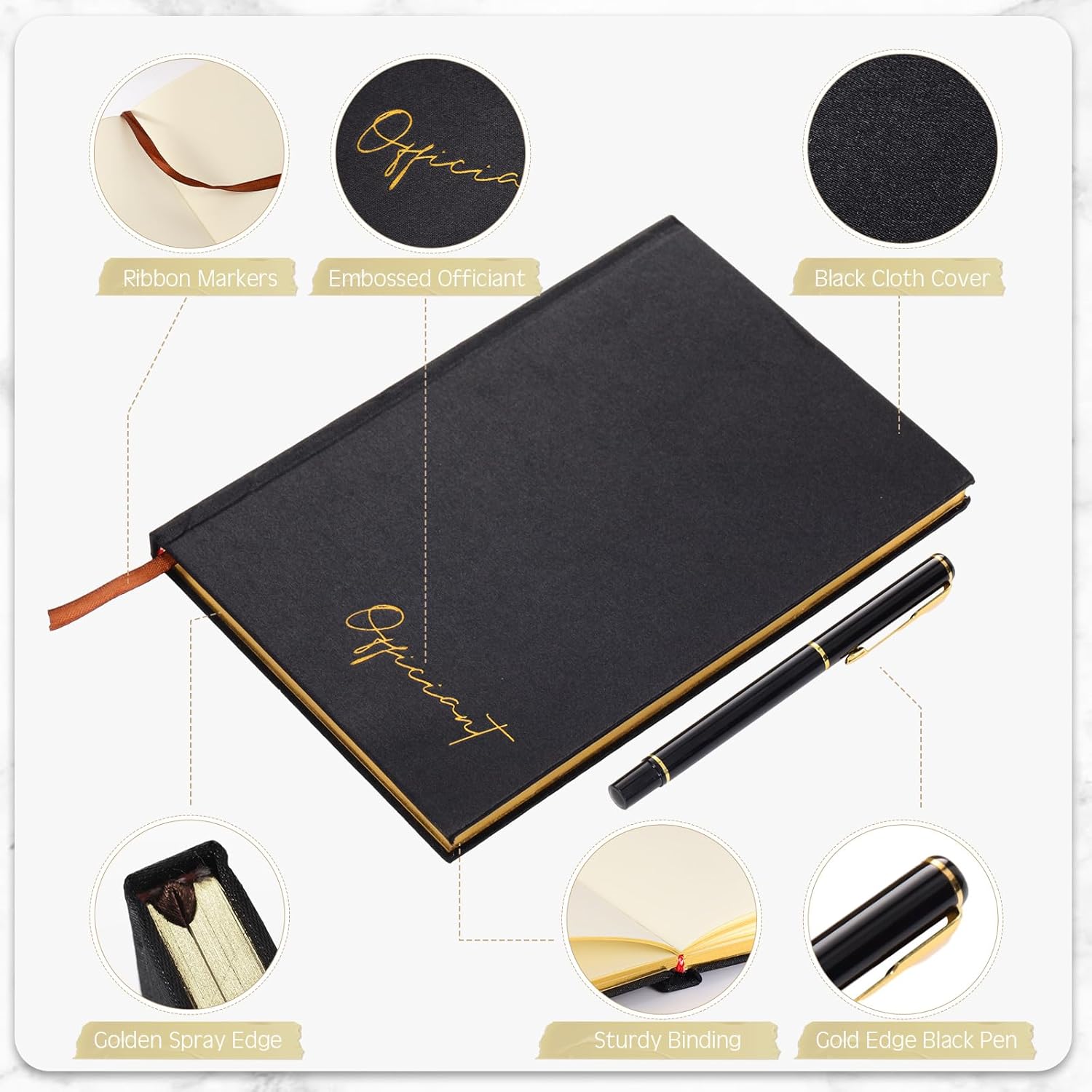 Wedding Officiant Book with Black Ink Pen