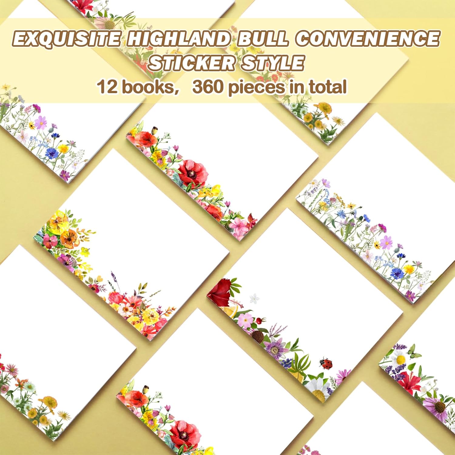 Janlaugh 12 Pads Wildflower Sticky Notes for Journaling and Gift Giving