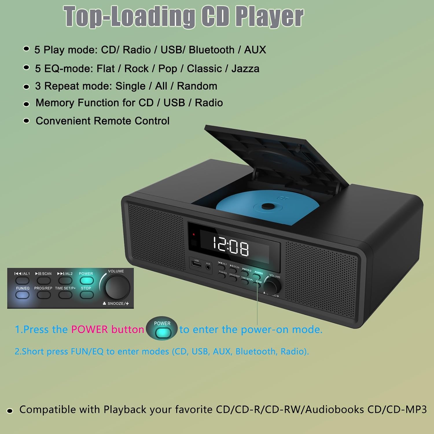 WISCENT Compact Stereo System with CD Player and Bluetooth