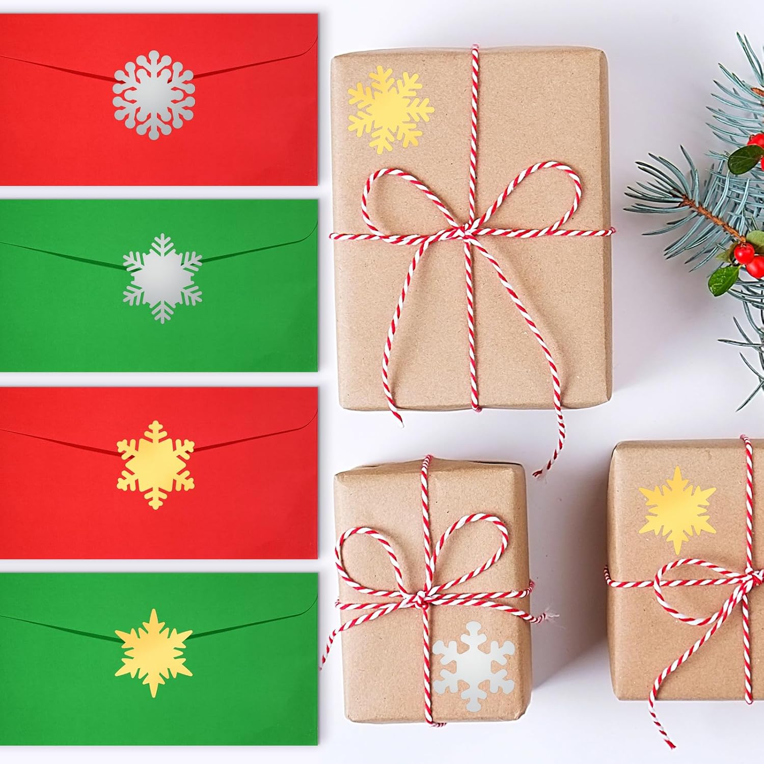 360 Pcs Snowflake Christmas Envelope Seal Stickers Gold Silver