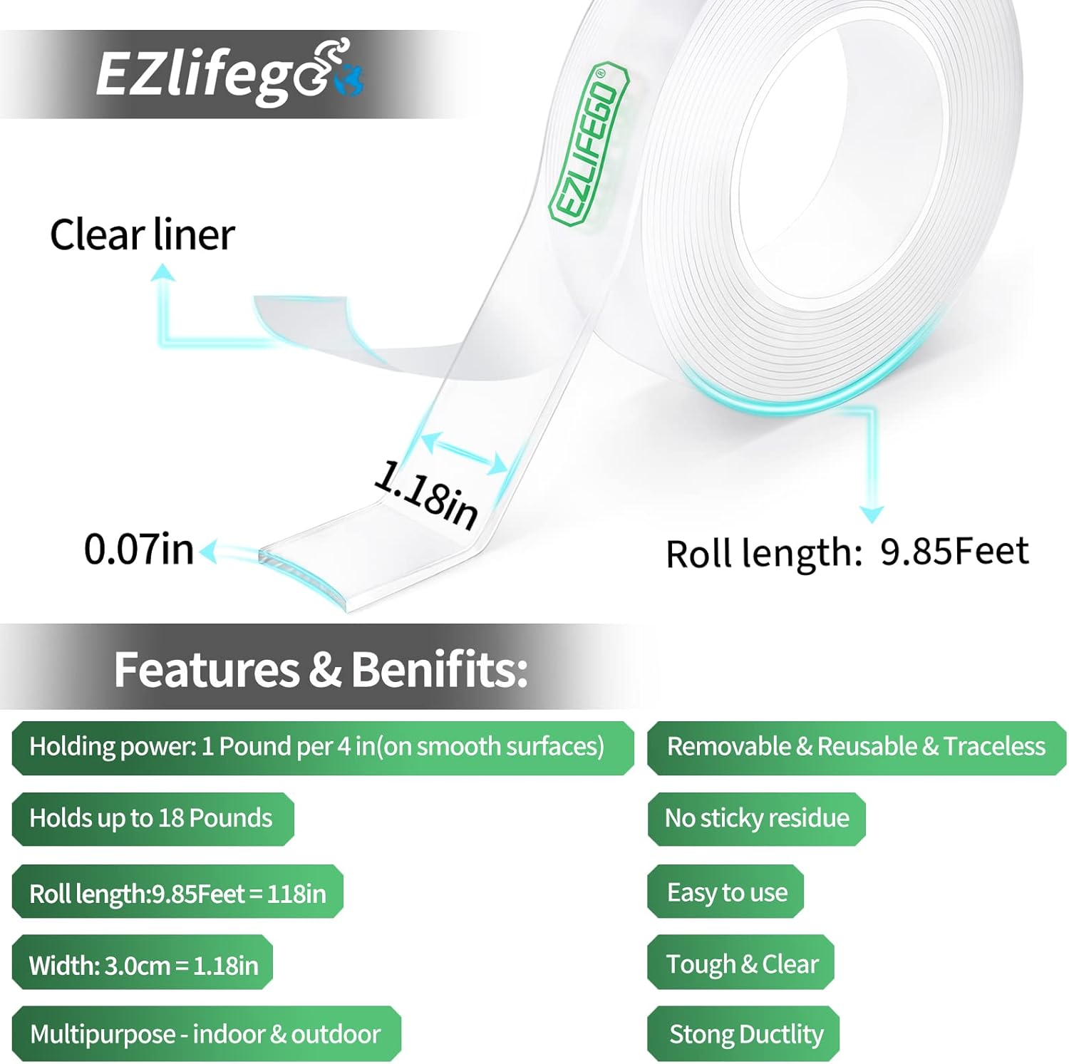 EZlifego Double Sided Heavy Duty Tape 985FT